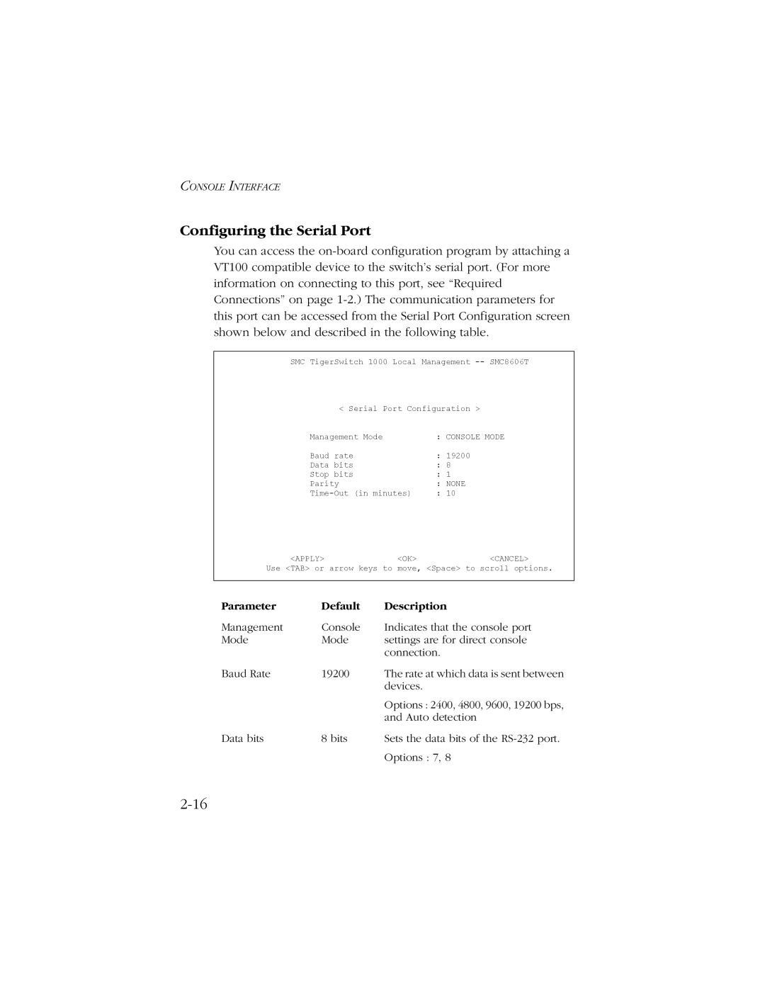 SMC Networks SMC8606T manual Configuring the Serial Port 