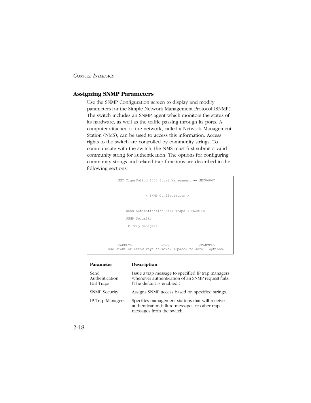 SMC Networks SMC8606T manual Assigning Snmp Parameters 