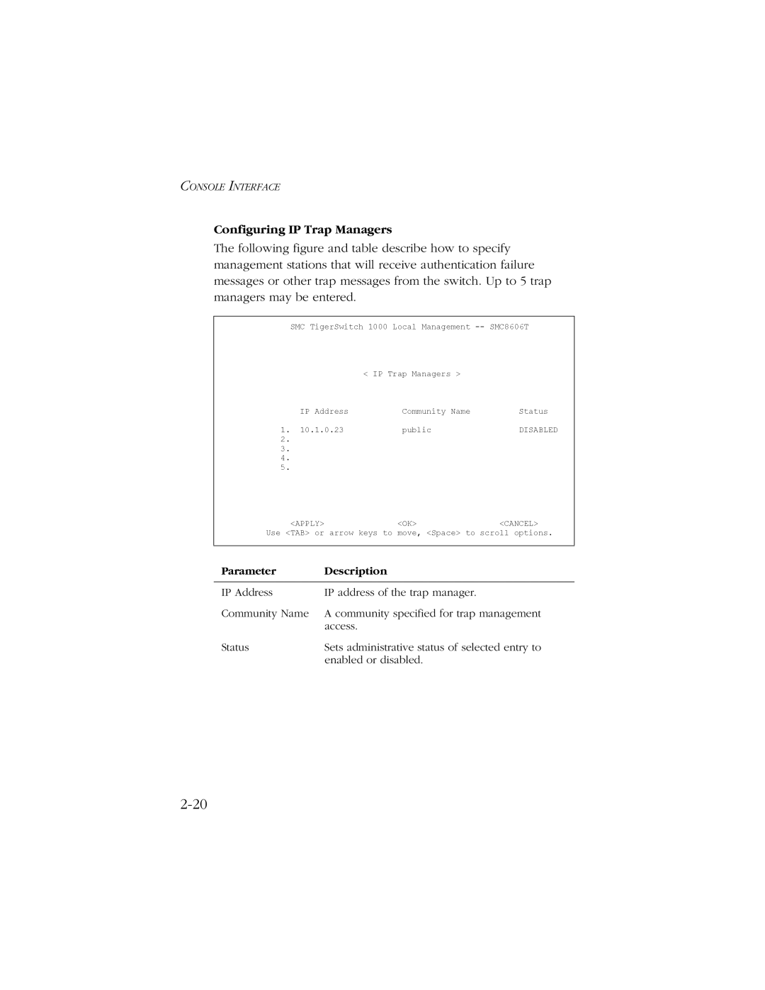 SMC Networks SMC8606T manual Configuring IP Trap Managers 