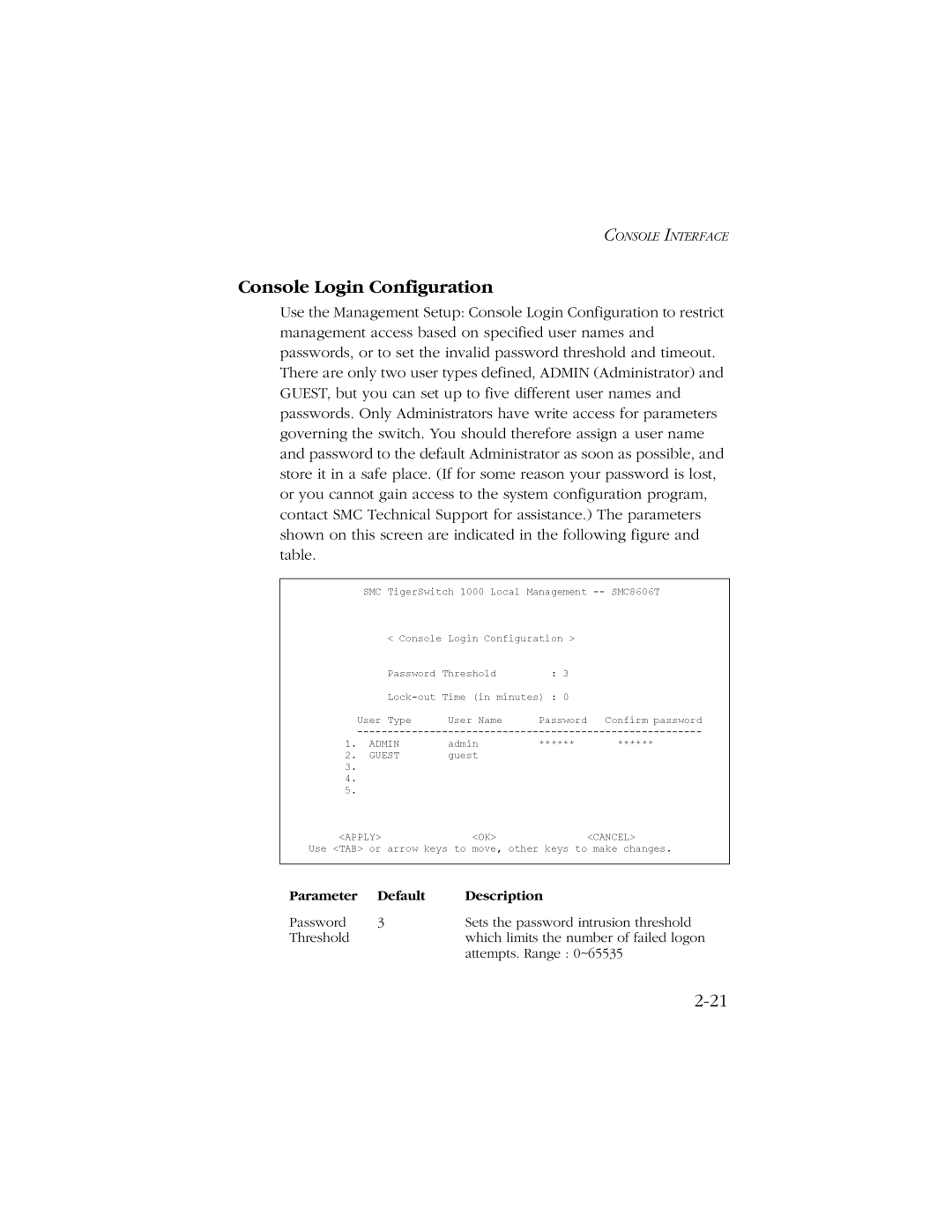 SMC Networks SMC8606T manual Console Login Configuration, Smc 