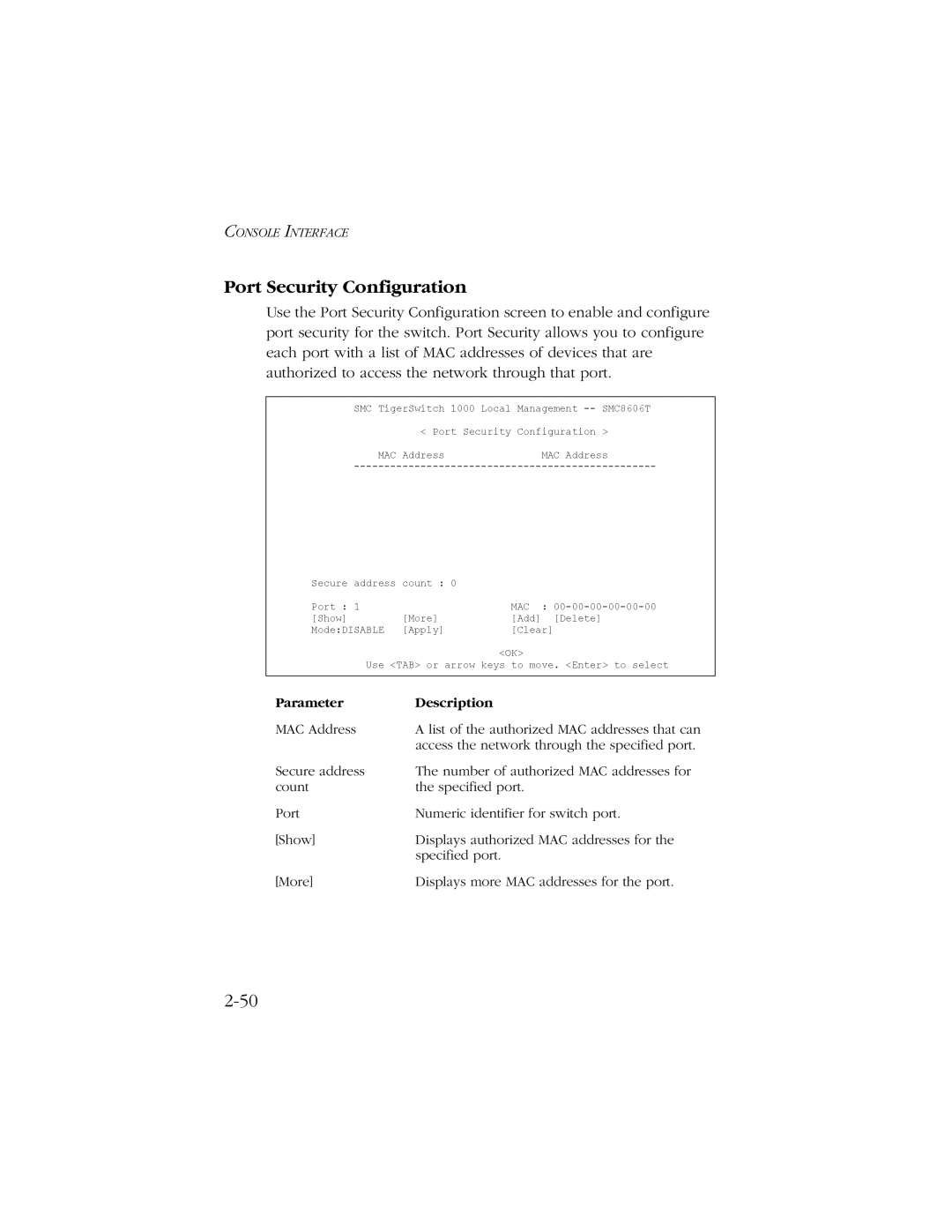 SMC Networks SMC8606T manual Port Security Configuration 