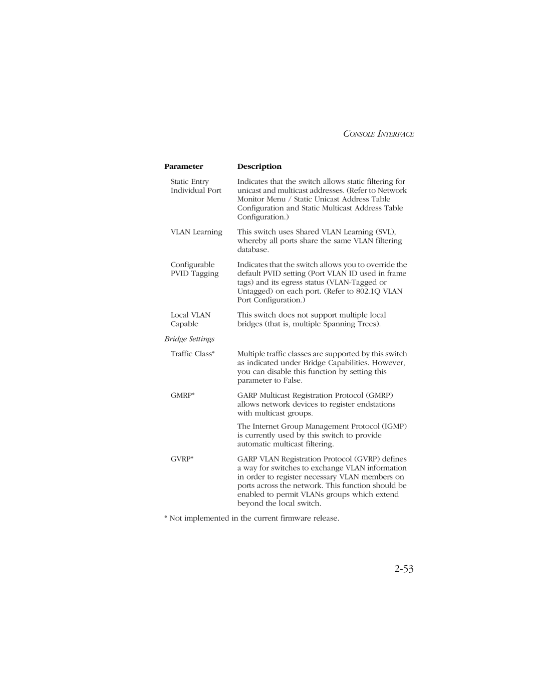 SMC Networks SMC8606T manual Bridge Settings, Gmrp 