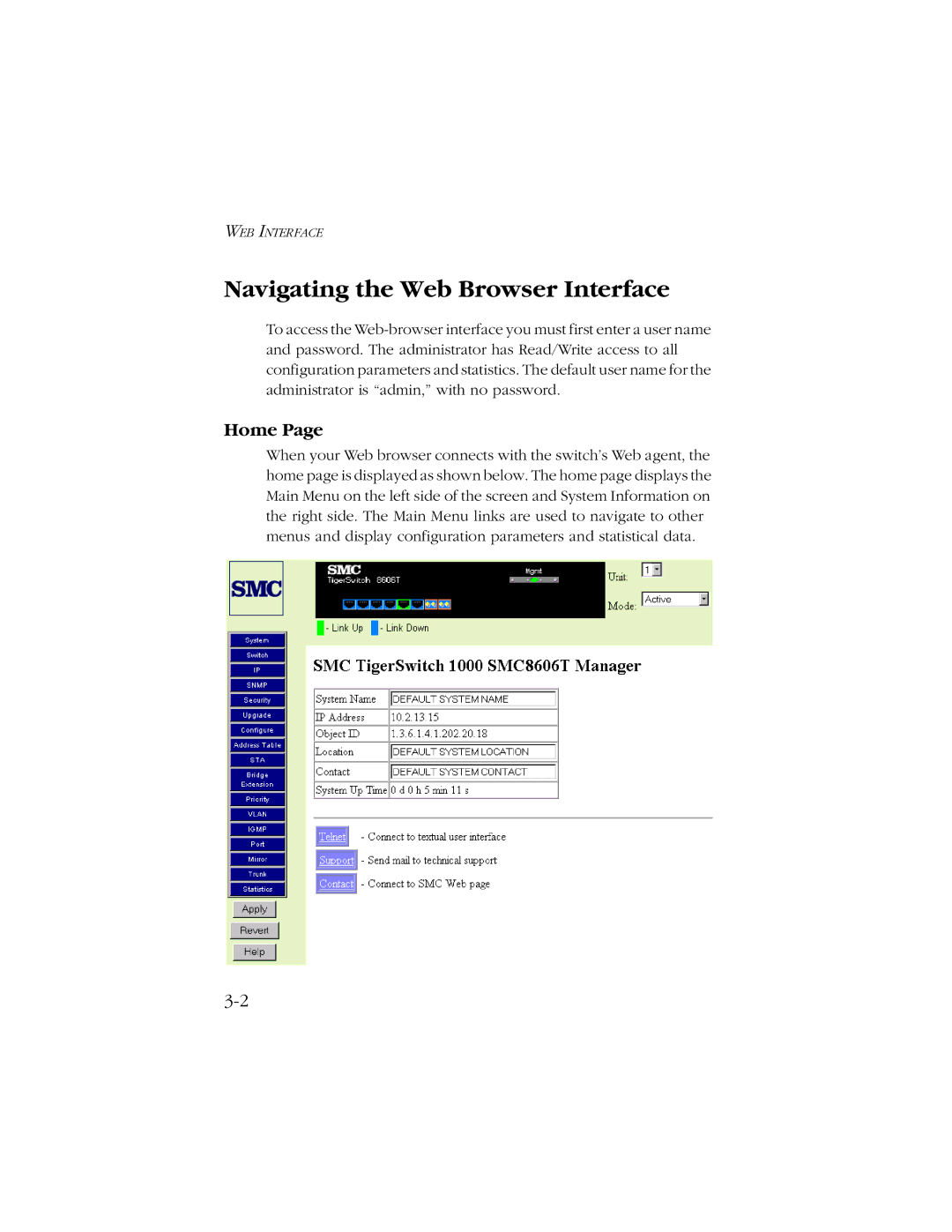 SMC Networks SMC8606T manual Navigating the Web Browser Interface, Home 