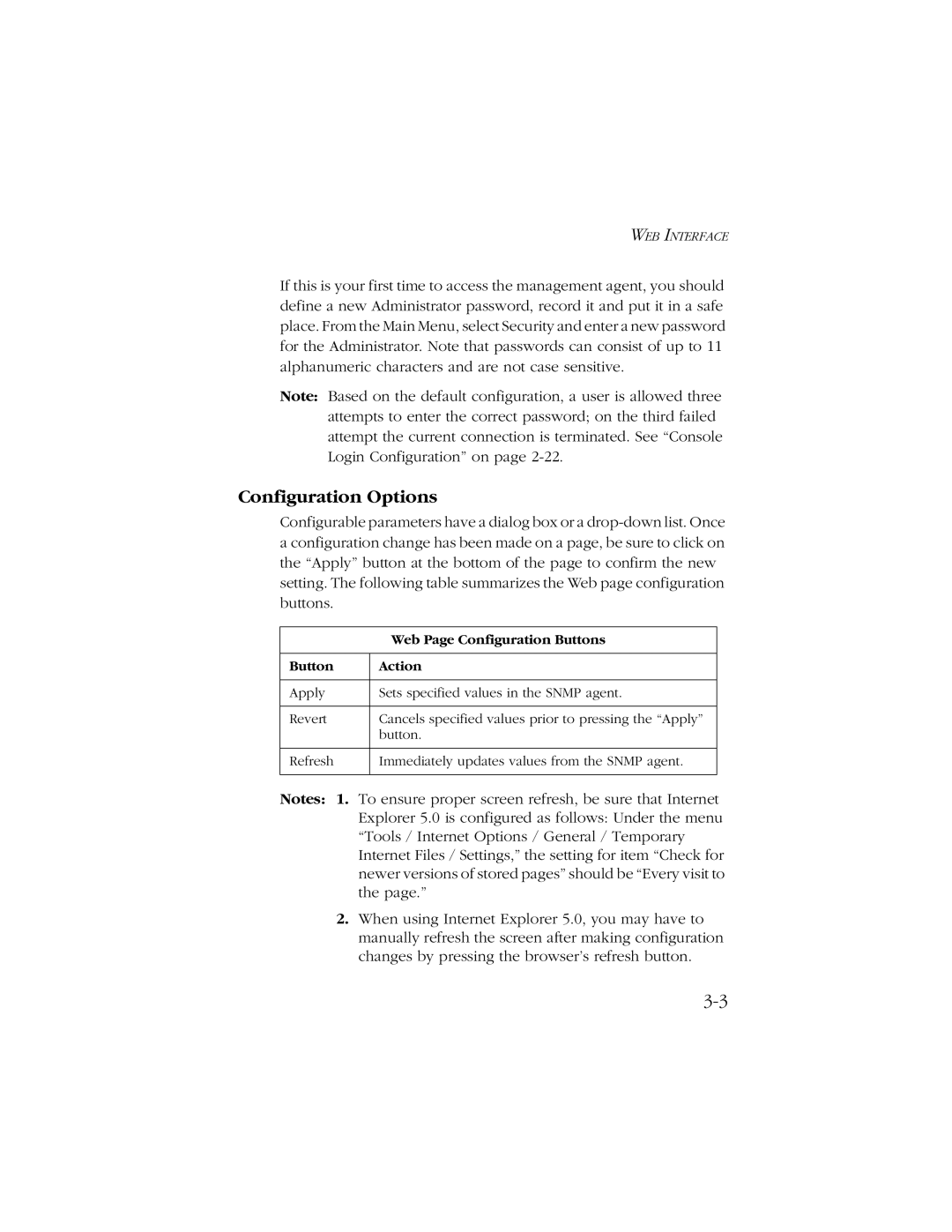 SMC Networks SMC8606T manual Configuration Options, Button Action 