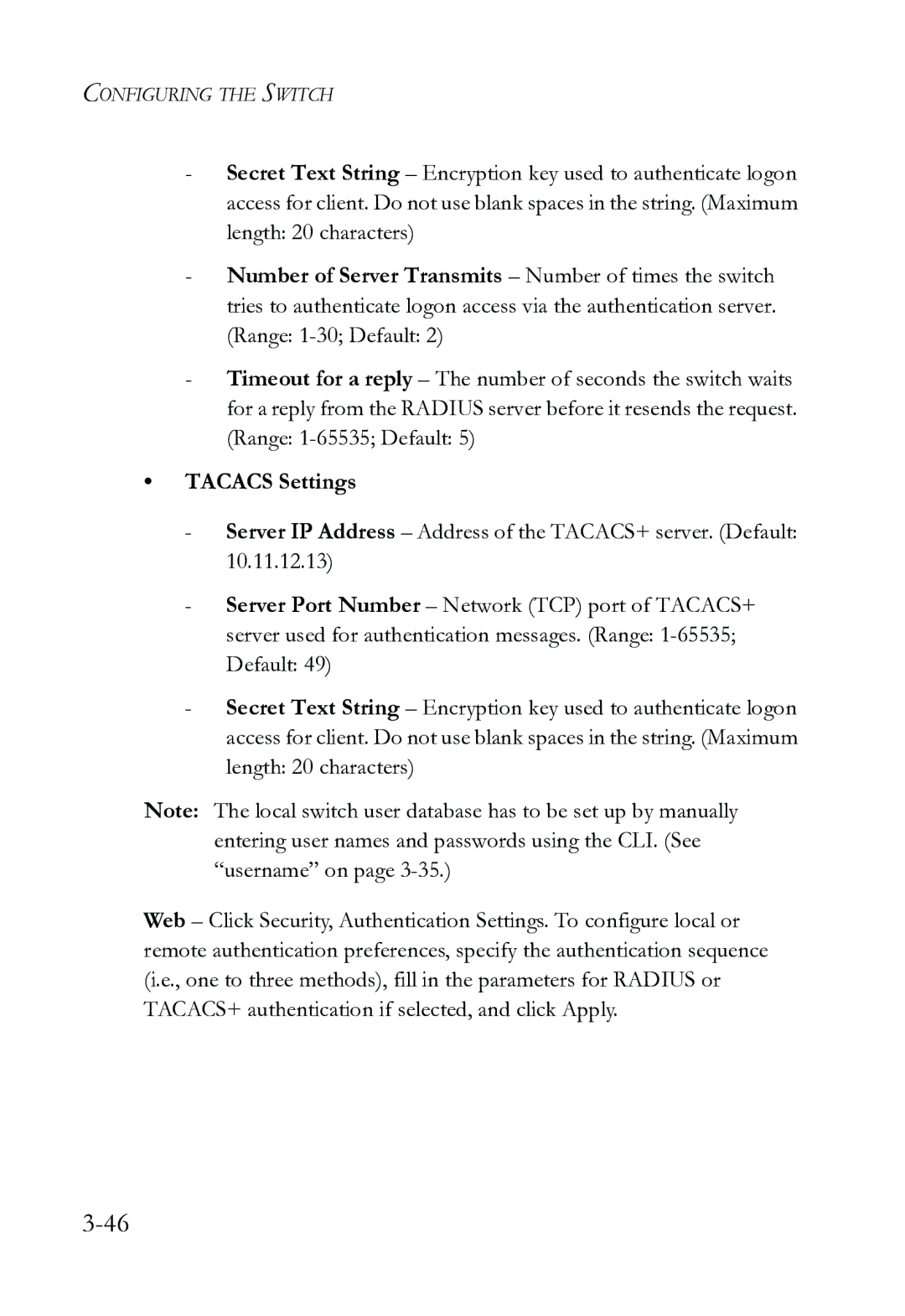 SMC Networks SMC8612XL3 F 1.0.1.3 manual Tacacs Settings 