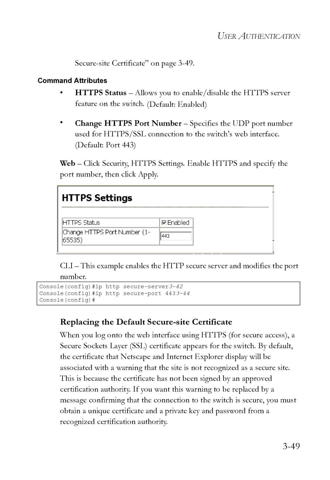 SMC Networks SMC8612XL3 F 1.0.1.3 manual Replacing the Default Secure-site Certificate, Secure-site Certificate on 