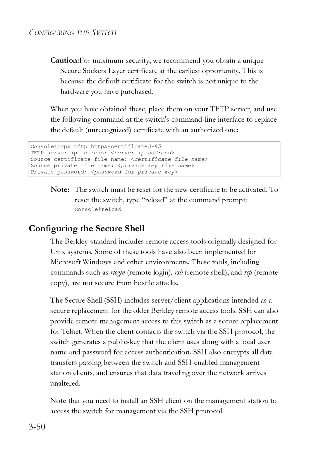 SMC Networks SMC8612XL3 F 1.0.1.3 manual Configuring the Secure Shell 