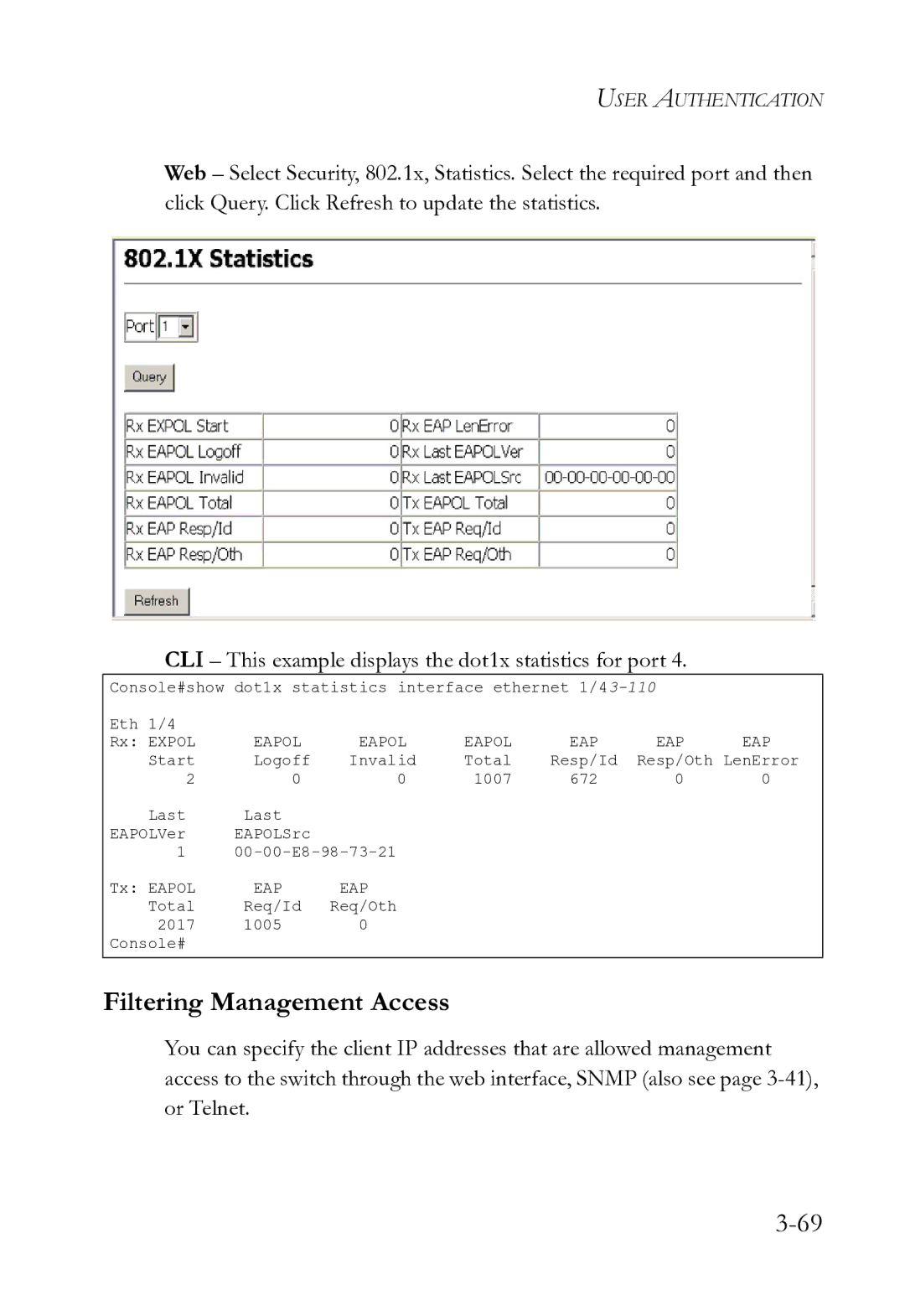 SMC Networks SMC8612XL3 F 1.0.1.3 manual Filtering Management Access, Eapol EAP 