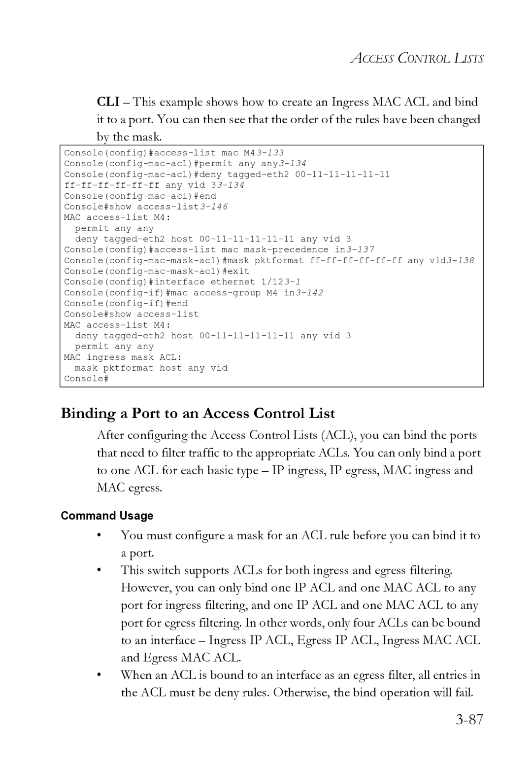 SMC Networks SMC8612XL3 F 1.0.1.3 manual Binding a Port to an Access Control List 