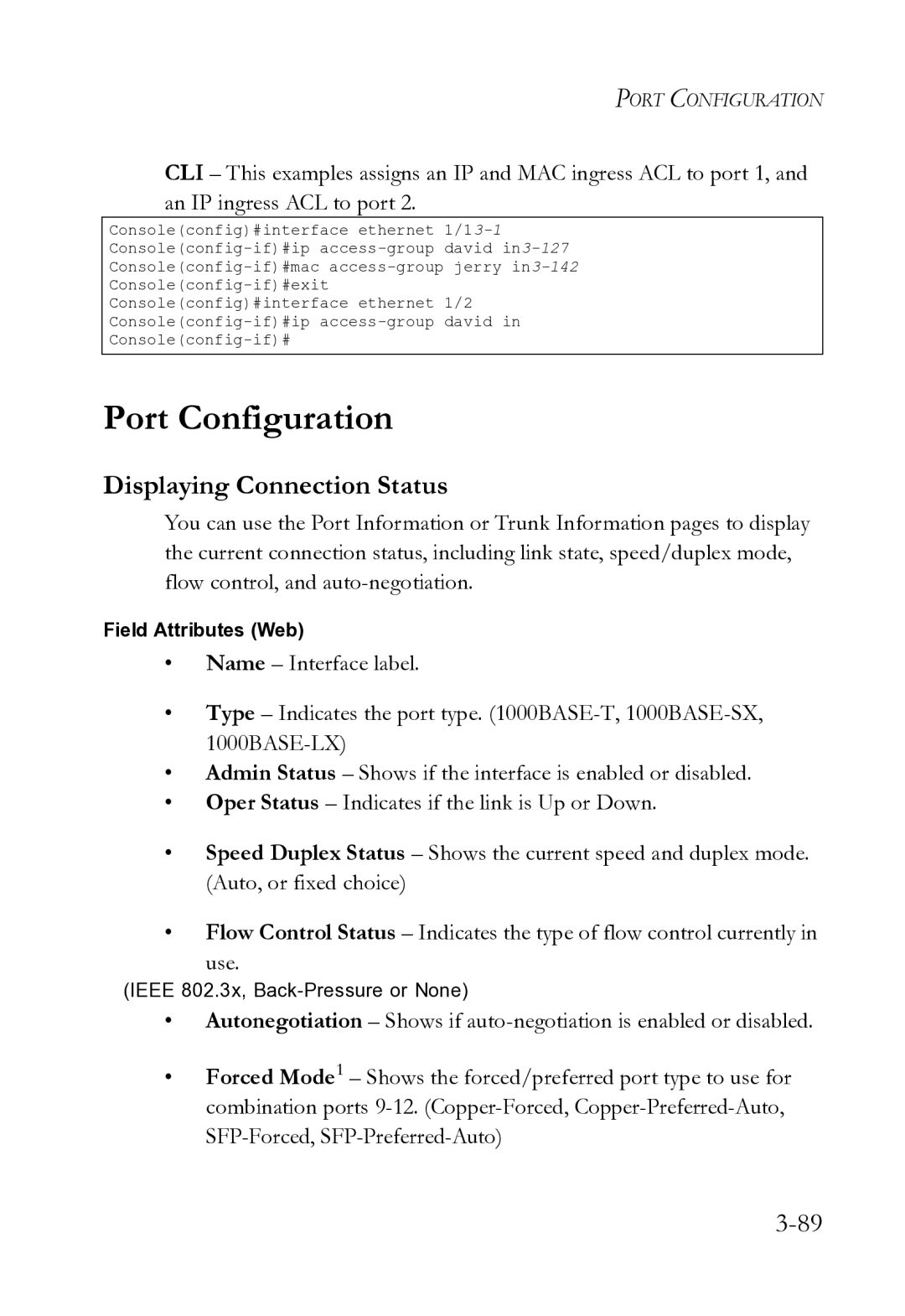 SMC Networks SMC8612XL3 F 1.0.1.3 manual Port Configuration, Displaying Connection Status 