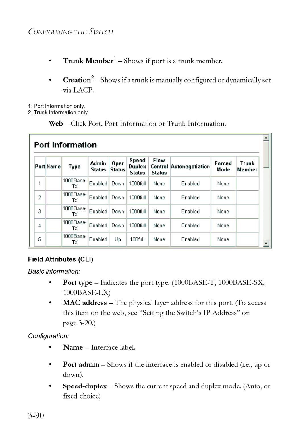 SMC Networks SMC8612XL3 F 1.0.1.3 manual Web Click Port, Port Information or Trunk Information 