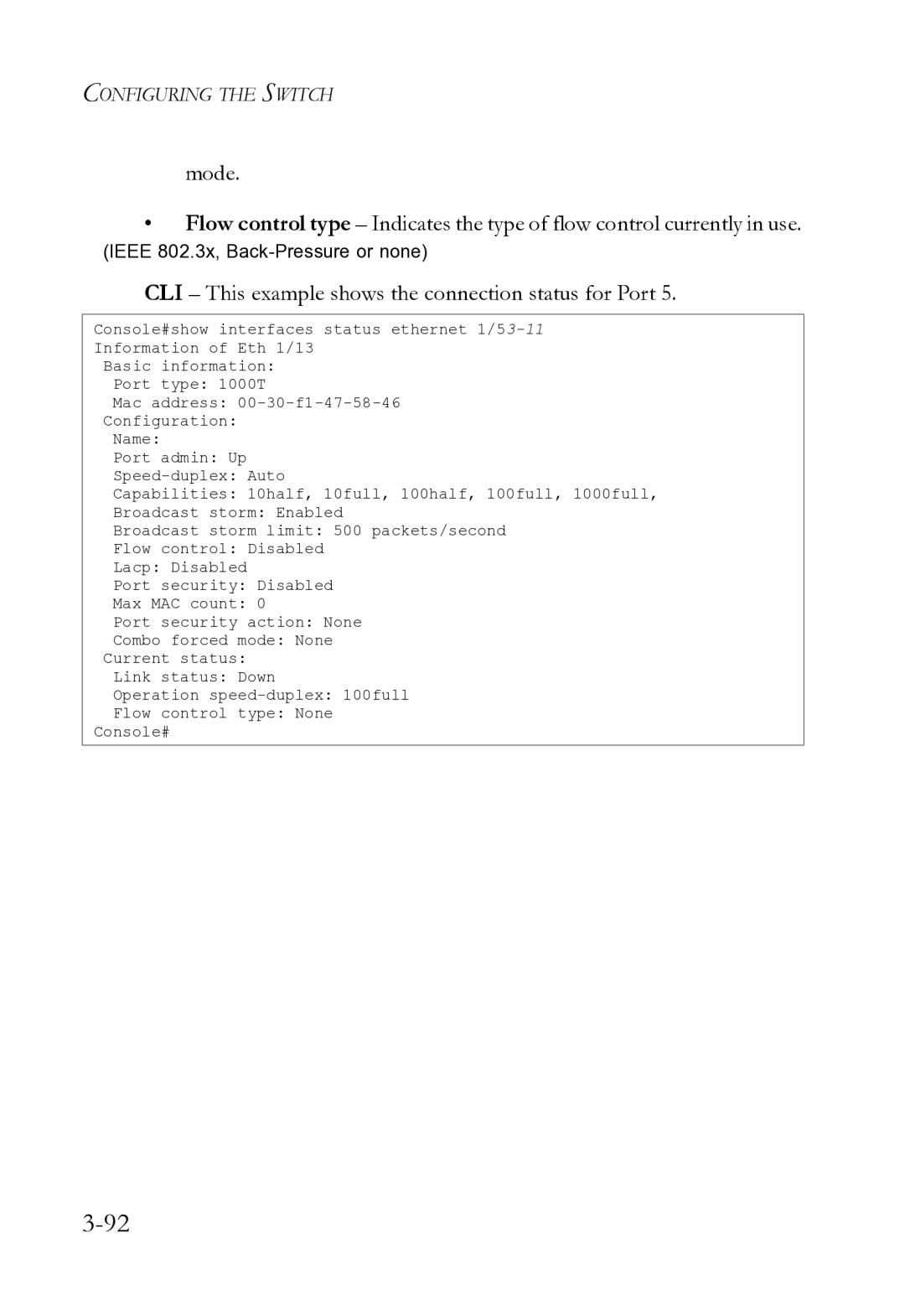 SMC Networks SMC8612XL3 F 1.0.1.3 manual CLI This example shows the connection status for Port 