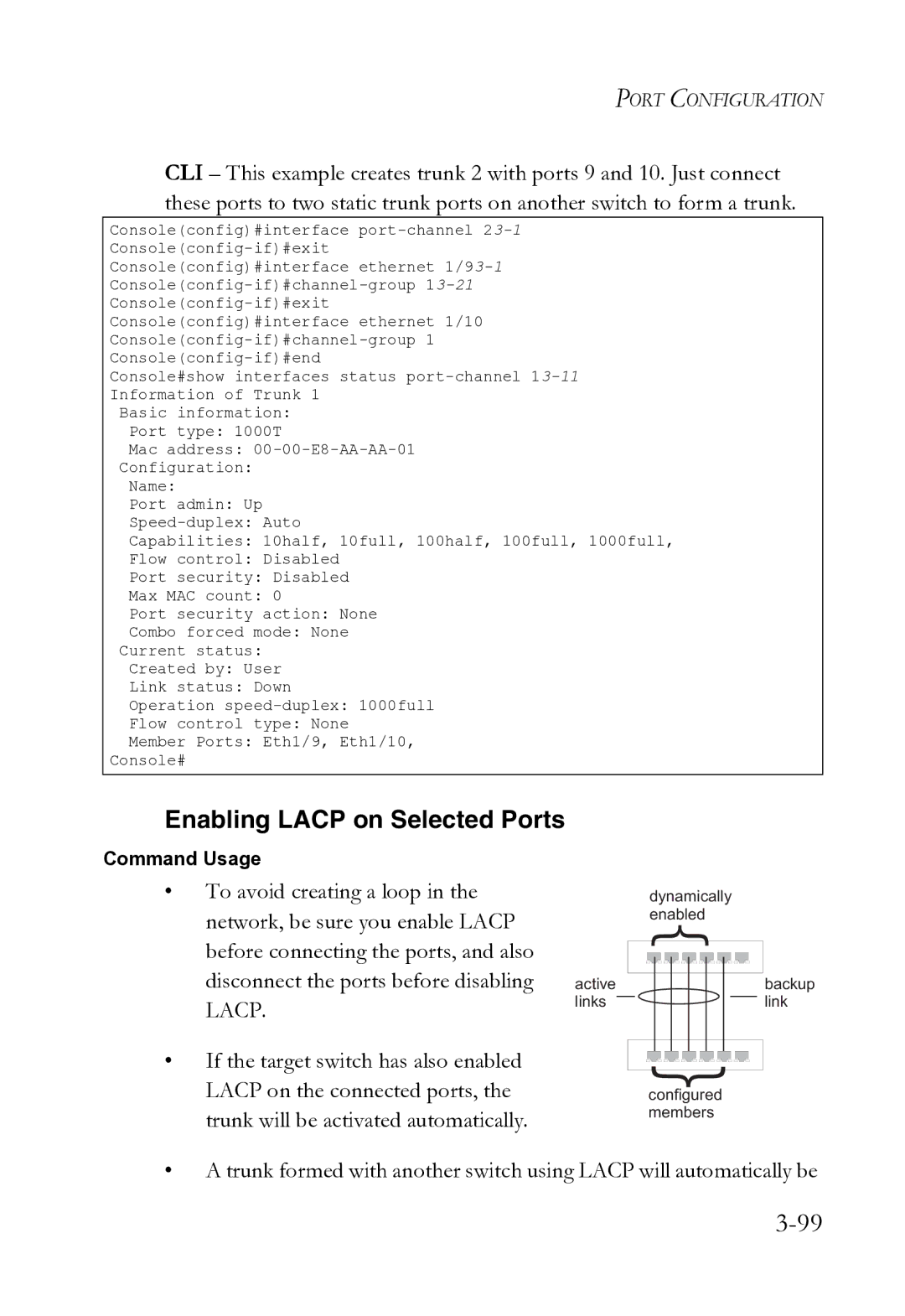 SMC Networks SMC8612XL3 F 1.0.1.3 manual Enabling Lacp on Selected Ports 