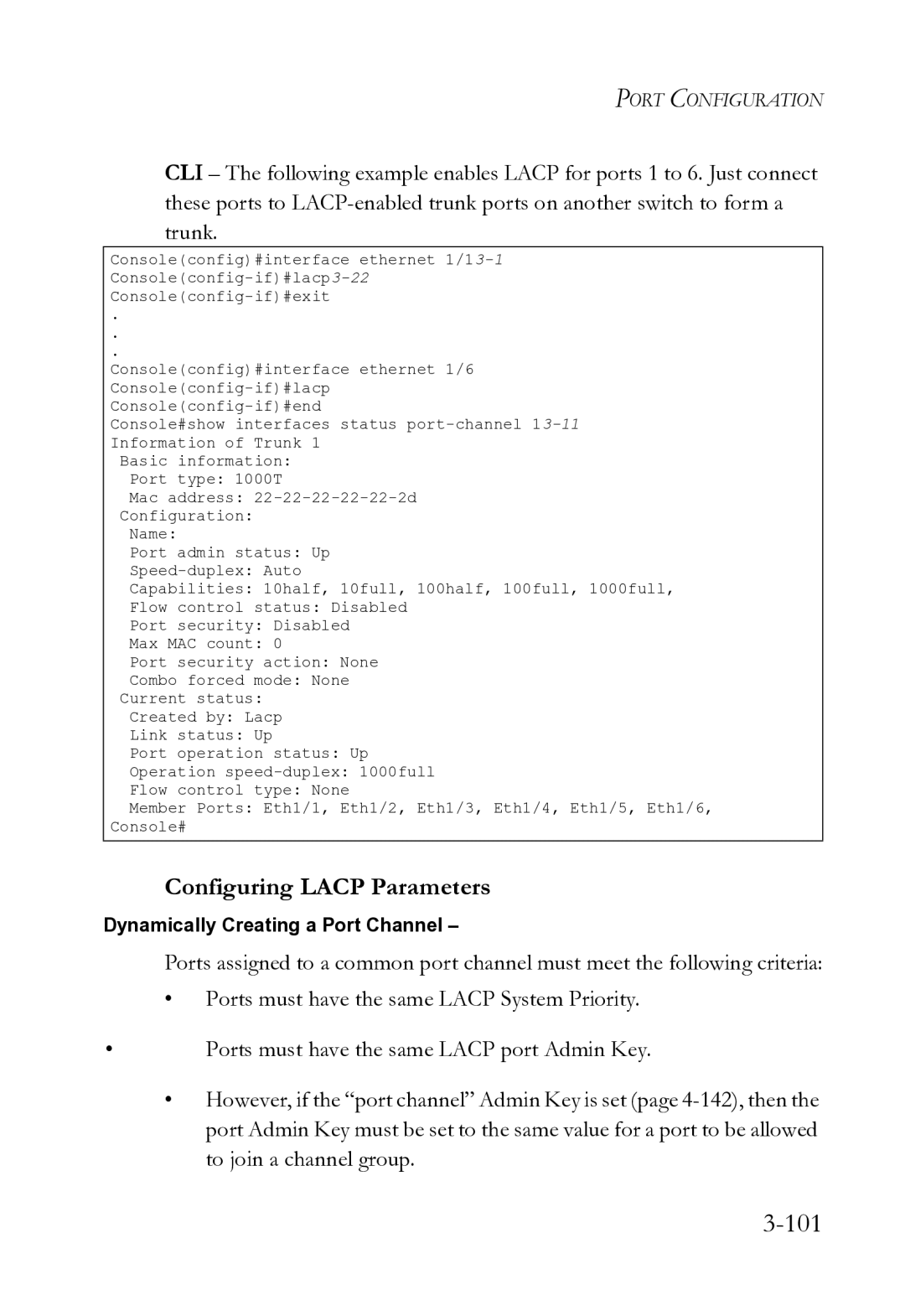 SMC Networks SMC8612XL3 F 1.0.1.3 manual 101, Configuring Lacp Parameters 