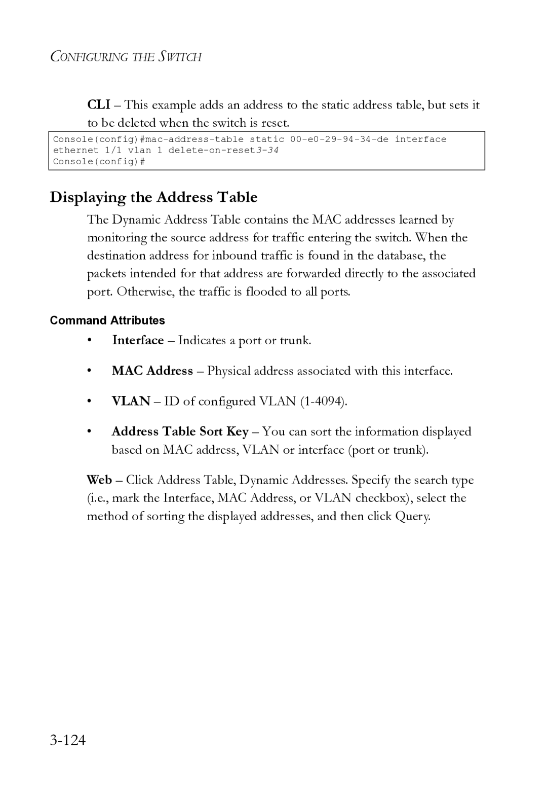 SMC Networks SMC8612XL3 F 1.0.1.3 manual Displaying the Address Table, 124 