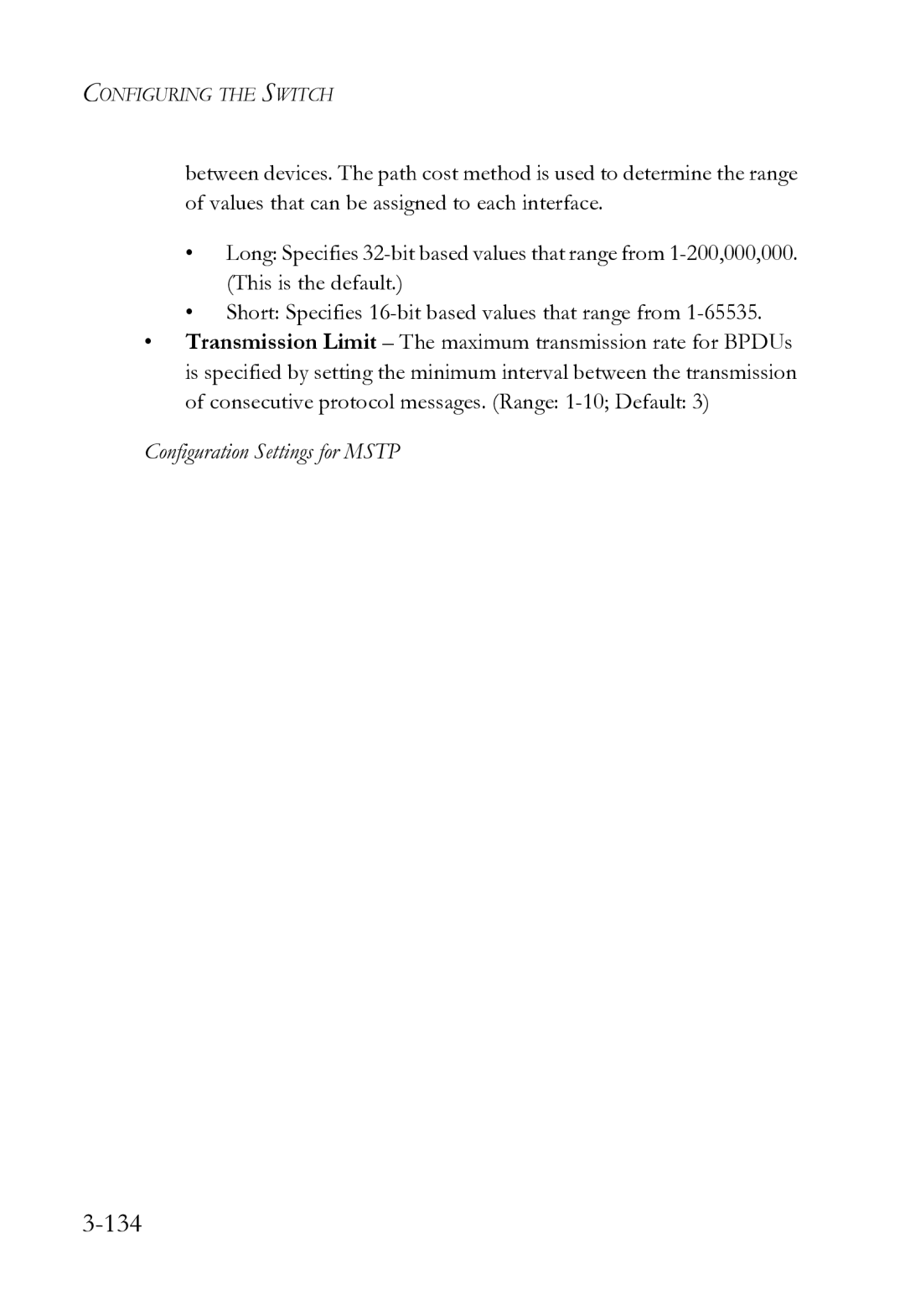 SMC Networks SMC8612XL3 F 1.0.1.3 manual 134, Configuration Settings for Mstp 