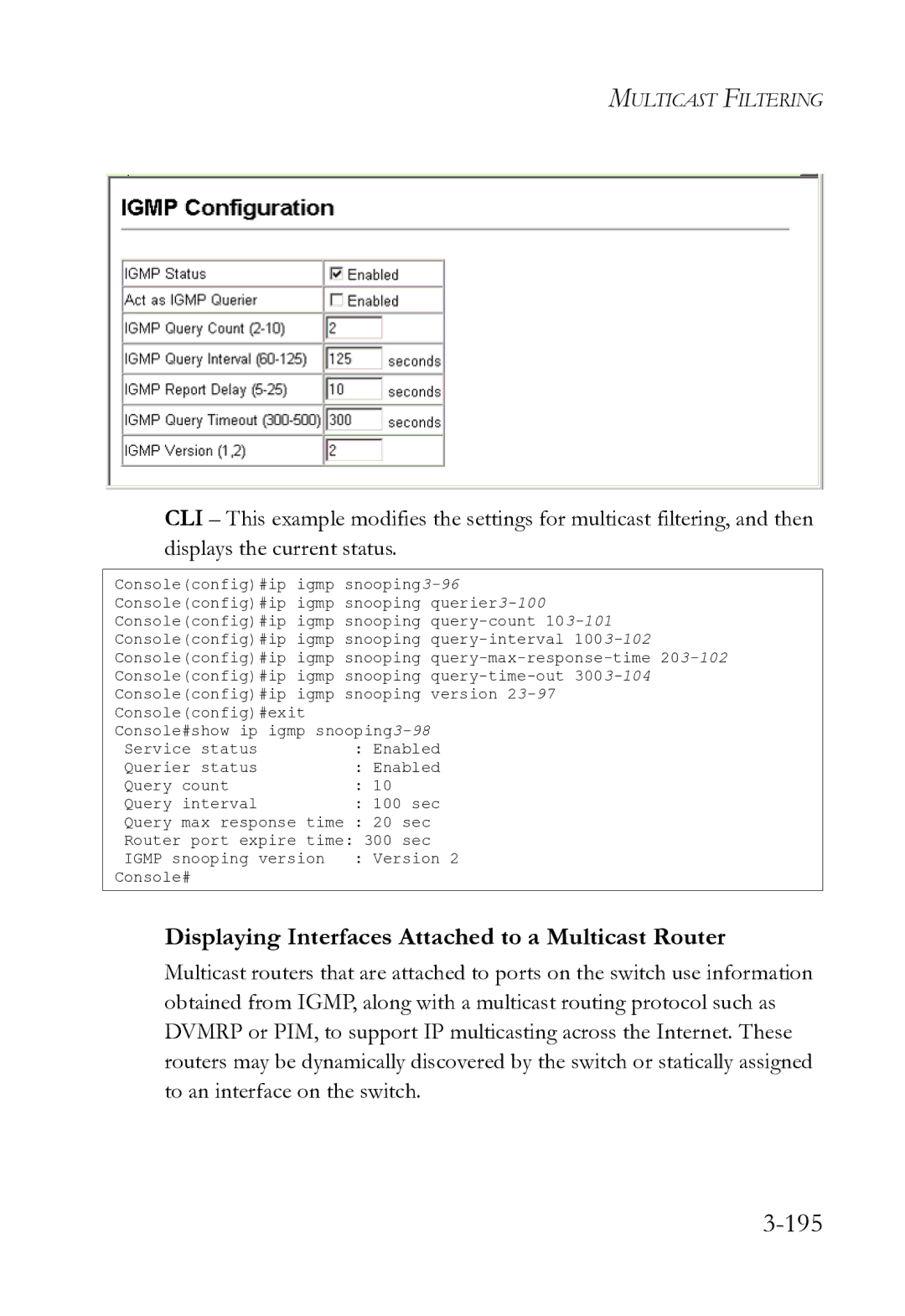 SMC Networks SMC8612XL3 F 1.0.1.3 manual 195, Displaying Interfaces Attached to a Multicast Router 