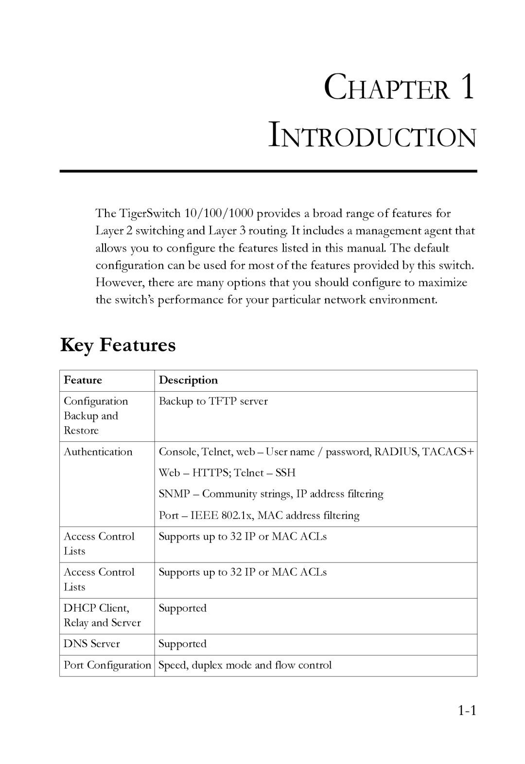 SMC Networks SMC8612XL3 F 1.0.1.3 manual Chapter Introduction, Key Features 