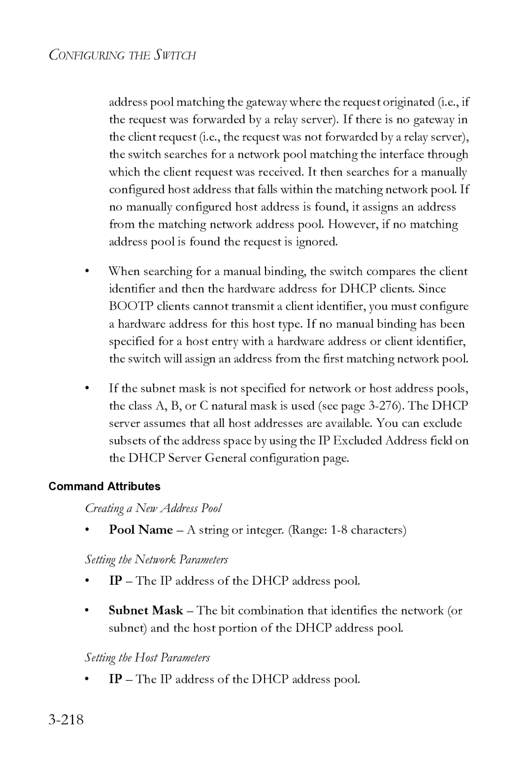 SMC Networks SMC8612XL3 F 1.0.1.3 manual 218, Creating a New Address Pool, Setting the Network Parameters 