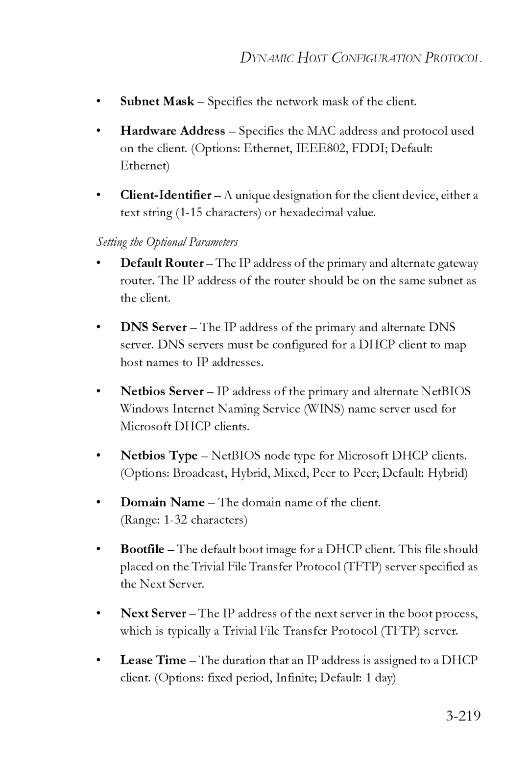 SMC Networks SMC8612XL3 F 1.0.1.3 manual 219, Setting the Optional Parameters 