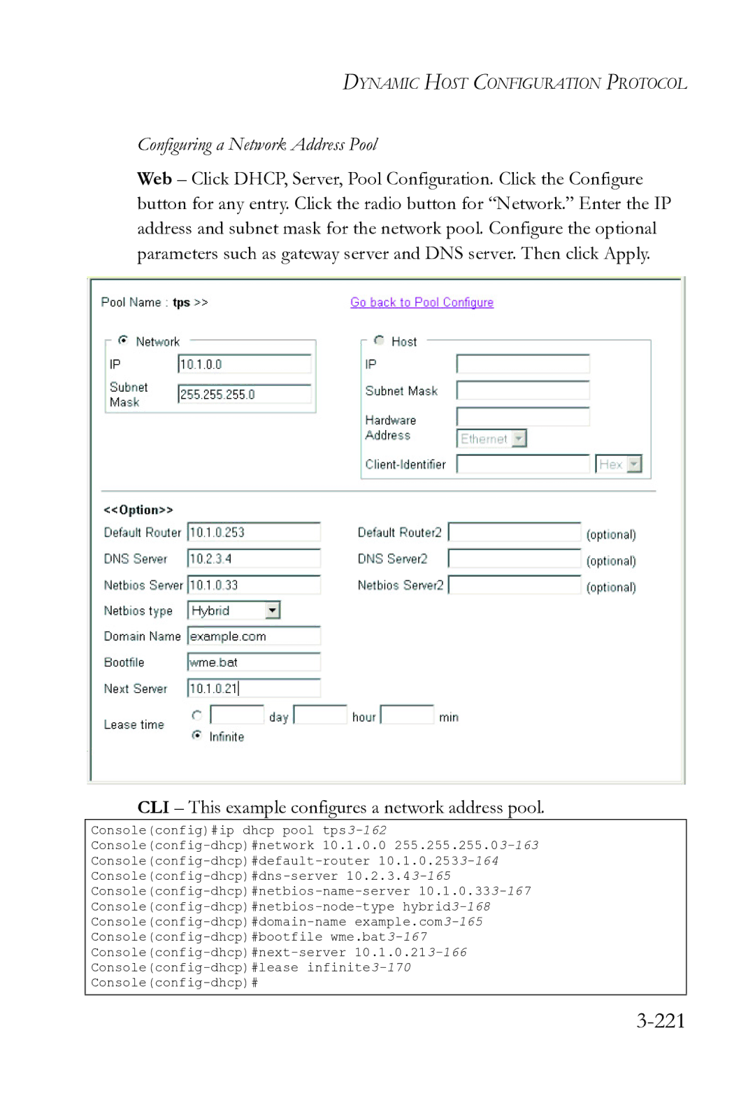 SMC Networks SMC8612XL3 F 1.0.1.3 manual 221, Configuring a Network Address Pool 