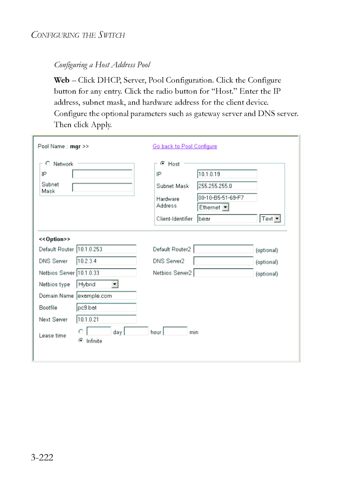 SMC Networks SMC8612XL3 F 1.0.1.3 manual 222, Configuring a Host Address Pool 