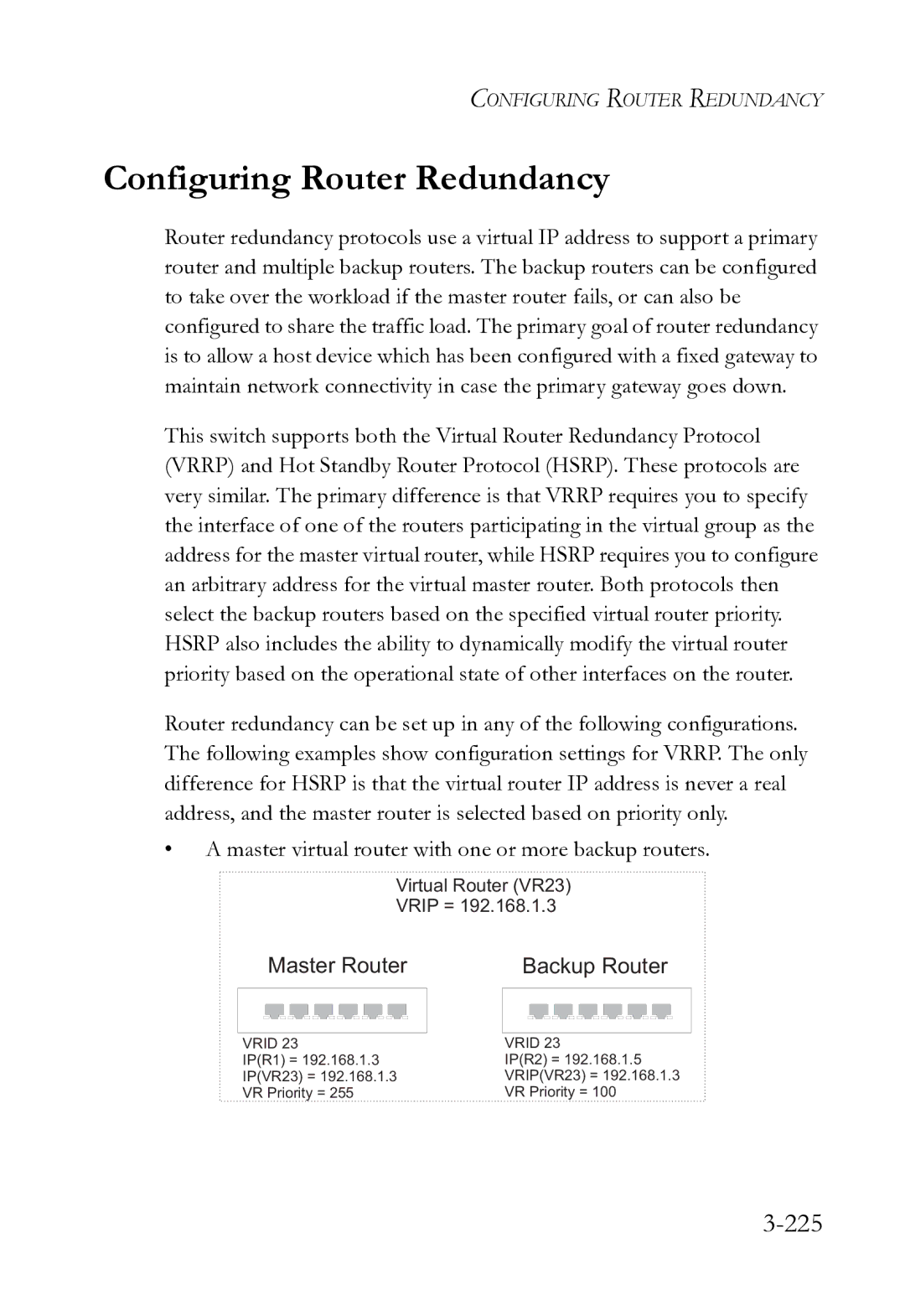 SMC Networks SMC8612XL3 F 1.0.1.3 manual Configuring Router Redundancy, 225 