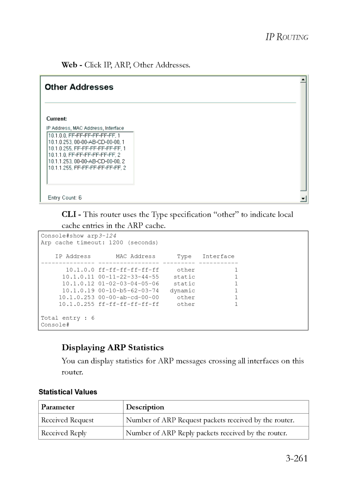 SMC Networks SMC8612XL3 F 1.0.1.3 manual 261, Displaying ARP Statistics 