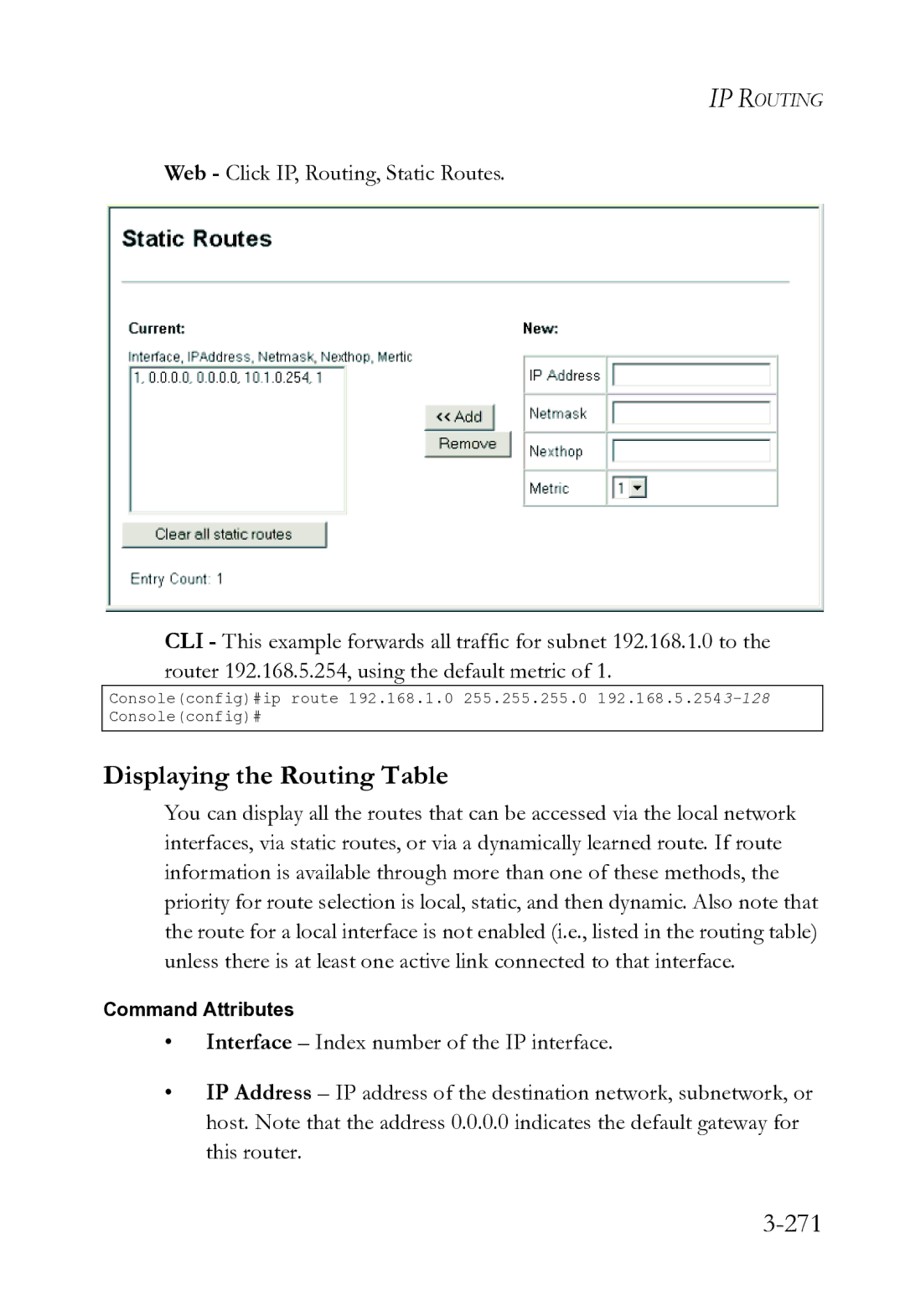 SMC Networks SMC8612XL3 F 1.0.1.3 manual Displaying the Routing Table, 271 