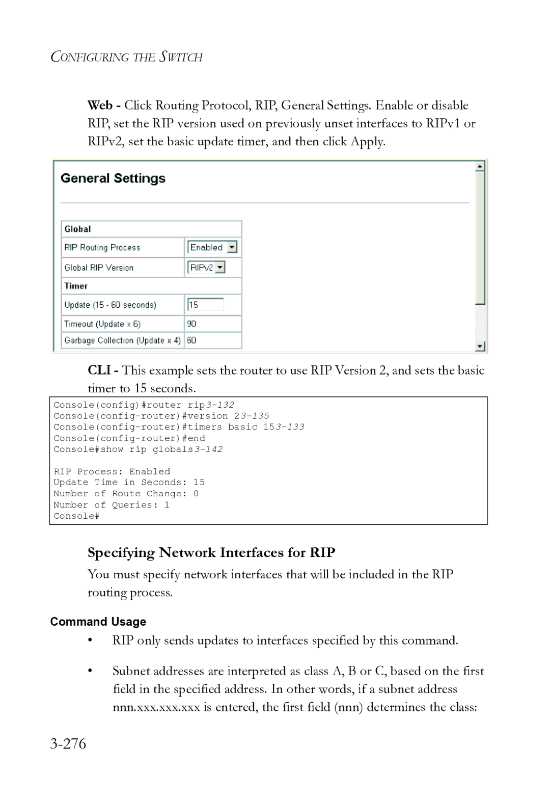 SMC Networks SMC8612XL3 F 1.0.1.3 manual 276, Specifying Network Interfaces for RIP 