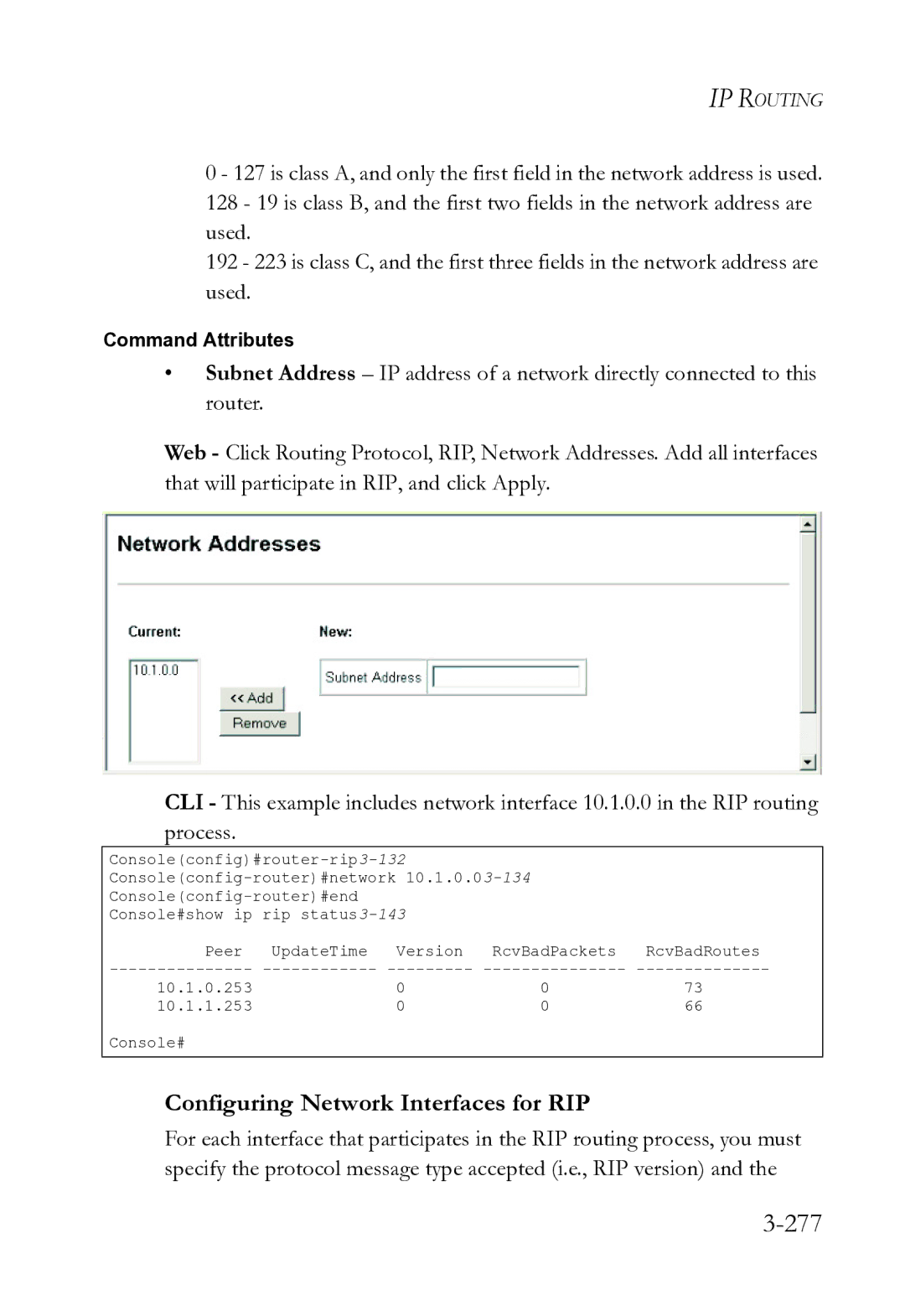 SMC Networks SMC8612XL3 F 1.0.1.3 manual 277, Configuring Network Interfaces for RIP 