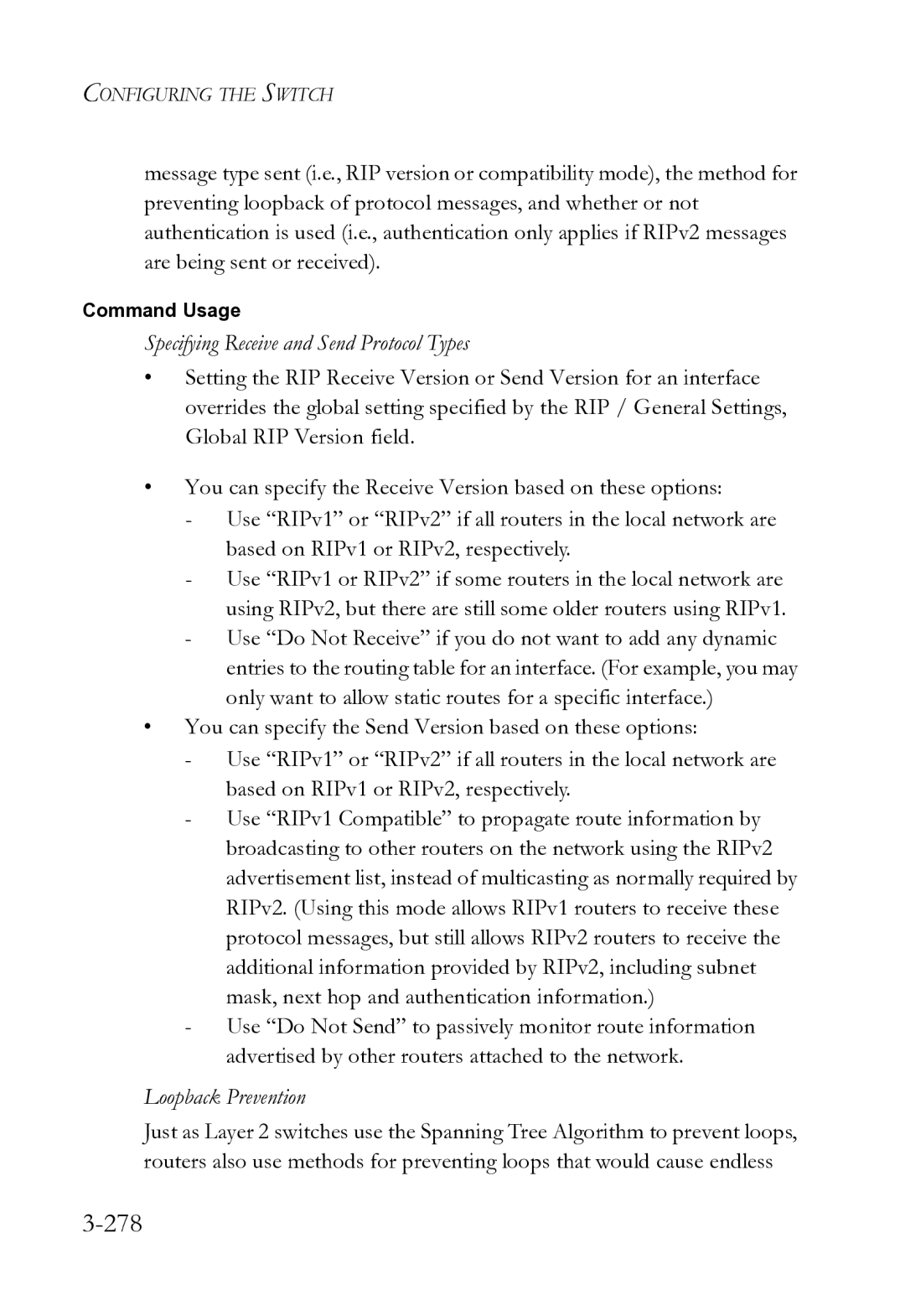 SMC Networks SMC8612XL3 F 1.0.1.3 manual 278, Specifying Receive and Send Protocol Types, Loopback Prevention 