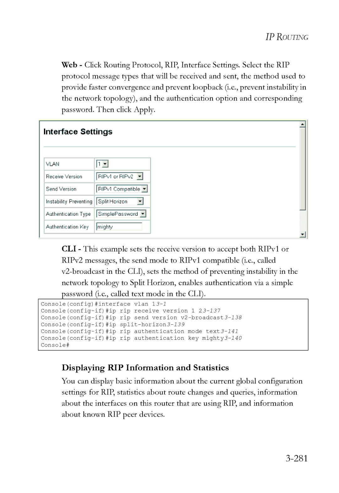 SMC Networks SMC8612XL3 F 1.0.1.3 manual 281, Displaying RIP Information and Statistics 