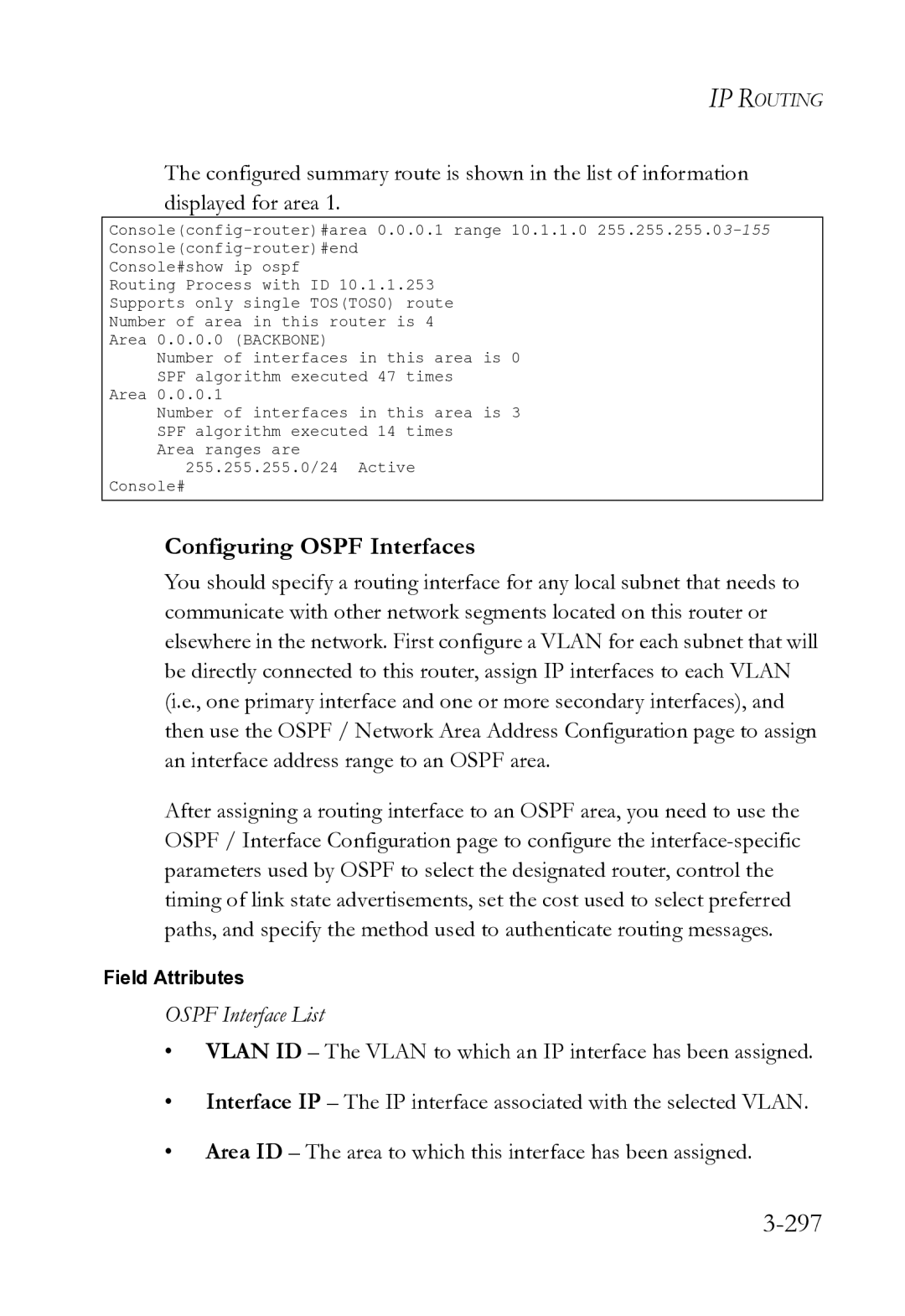 SMC Networks SMC8612XL3 F 1.0.1.3 manual 297, Configuring Ospf Interfaces, Ospf Interface List 