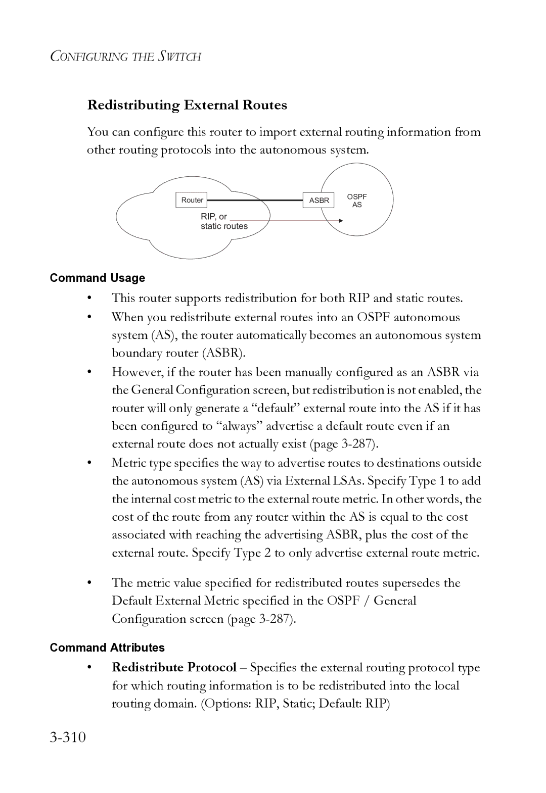 SMC Networks SMC8612XL3 F 1.0.1.3 manual 310, Redistributing External Routes 