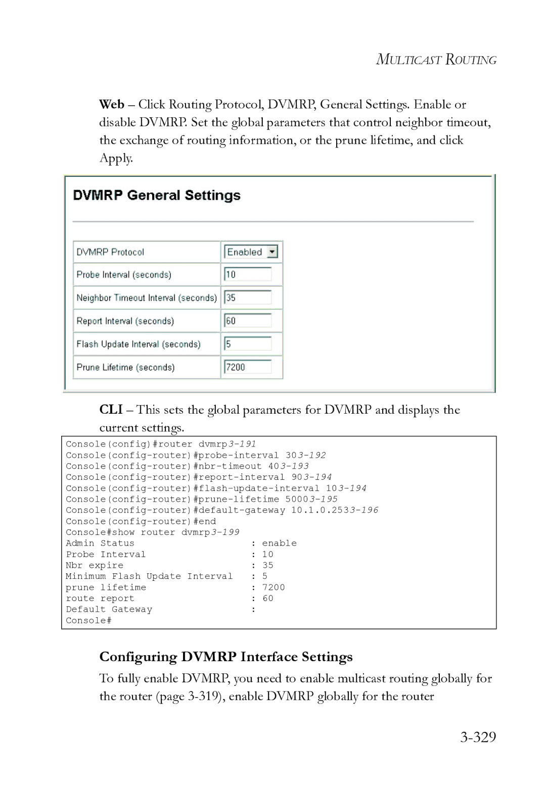 SMC Networks SMC8612XL3 F 1.0.1.3 manual 329, Configuring Dvmrp Interface Settings 