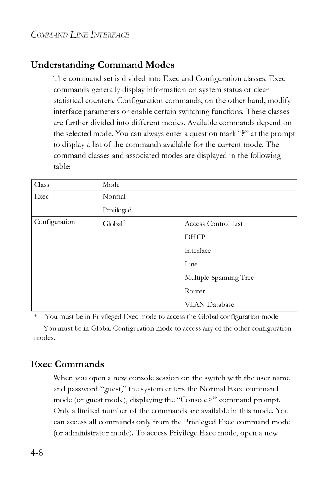 SMC Networks SMC8612XL3 F 1.0.1.3 manual Understanding Command Modes, Exec Commands 