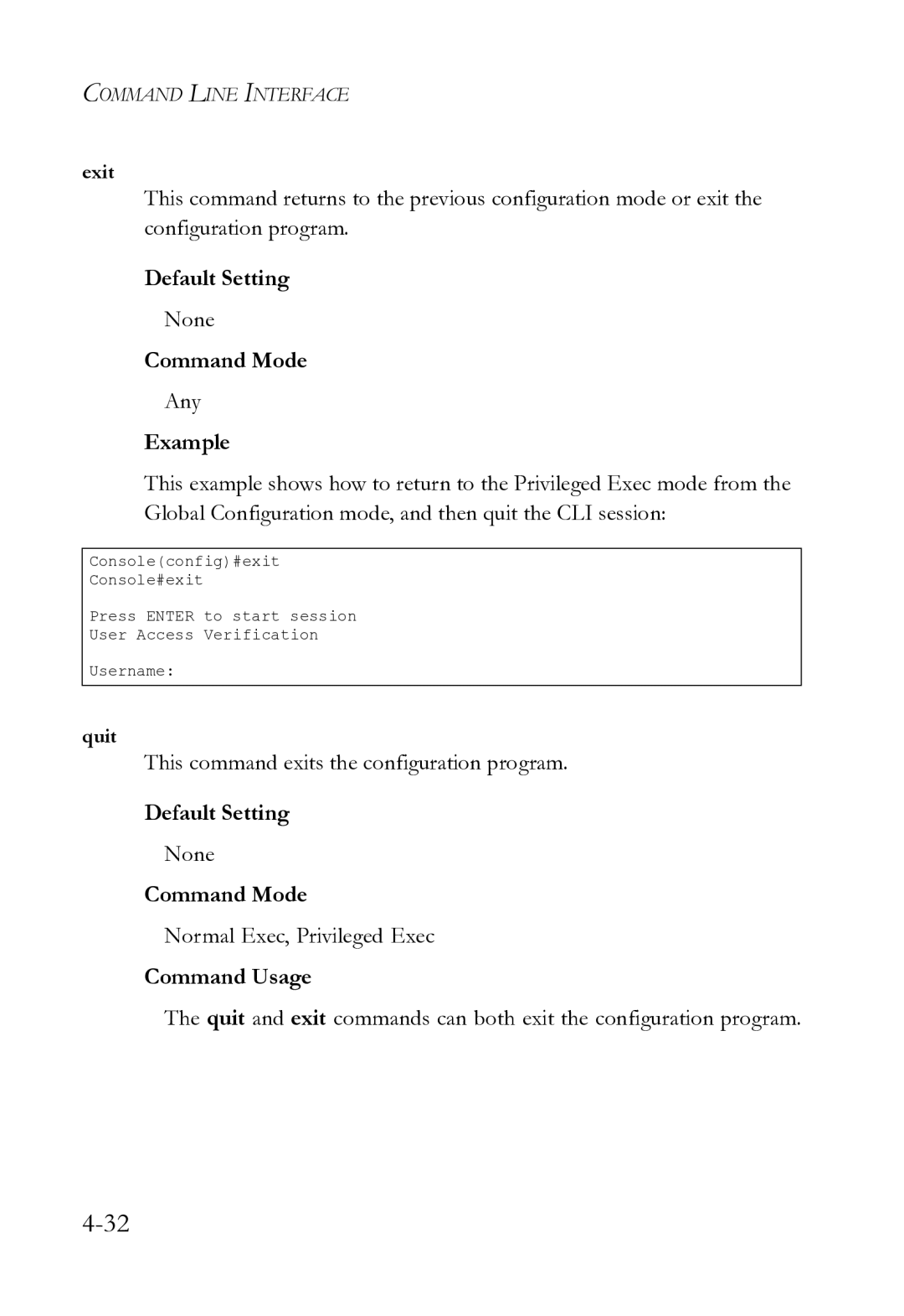 SMC Networks SMC8612XL3 F 1.0.1.3 manual Any, This command exits the configuration program 