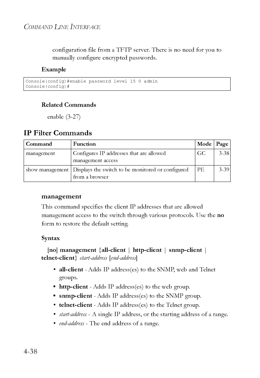 SMC Networks SMC8612XL3 F 1.0.1.3 manual IP Filter Commands, Management 