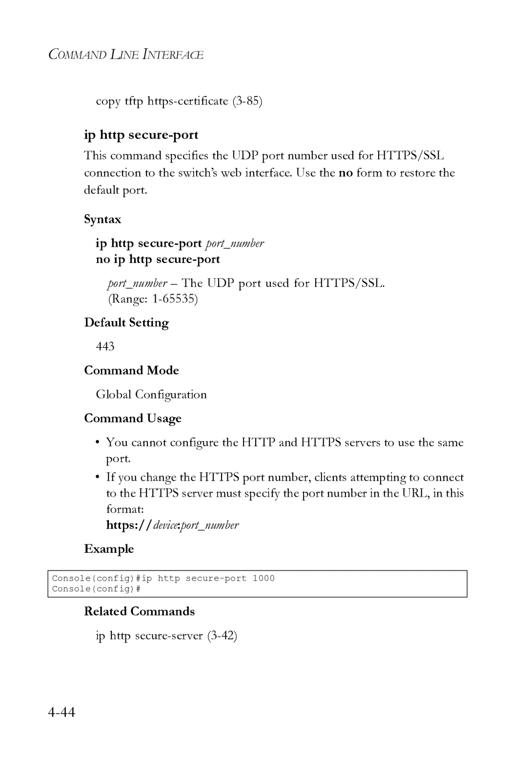 SMC Networks SMC8612XL3 F 1.0.1.3 manual Ip http secure-port, Https//deviceportnumber 