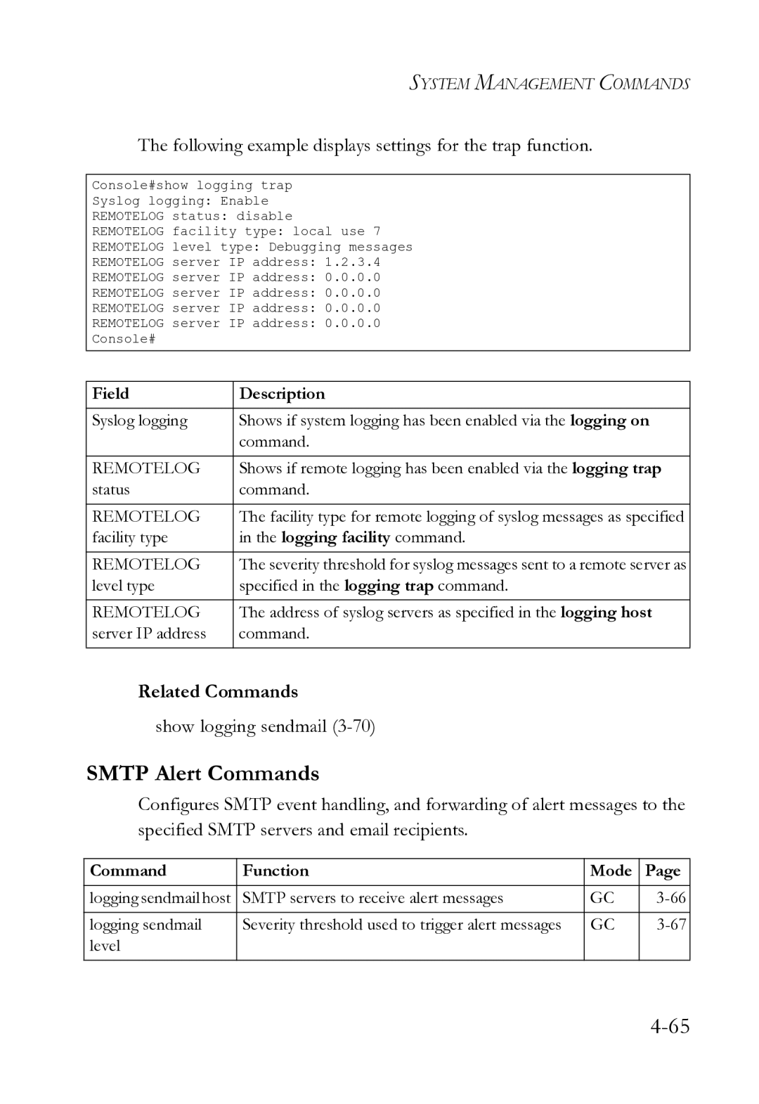 SMC Networks SMC8612XL3 F 1.0.1.3 manual Smtp Alert Commands, Following example displays settings for the trap function 