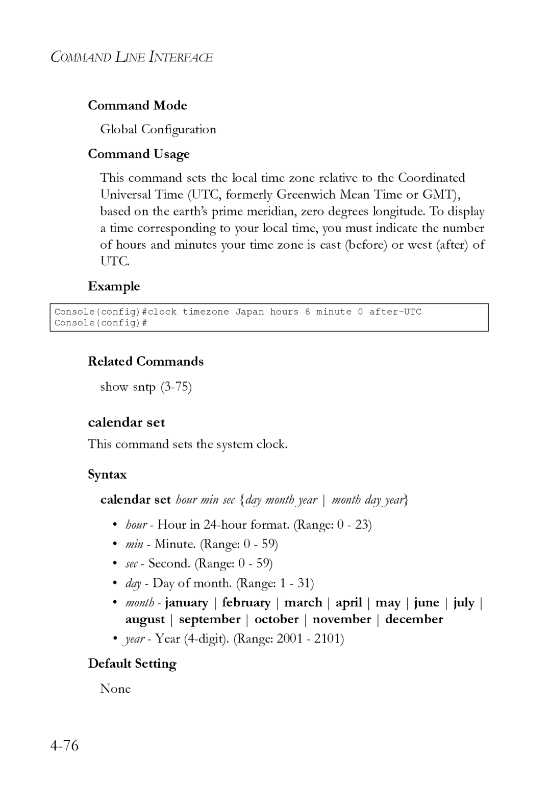 SMC Networks SMC8612XL3 F 1.0.1.3 manual Calendar set, Show sntp, This command sets the system clock 