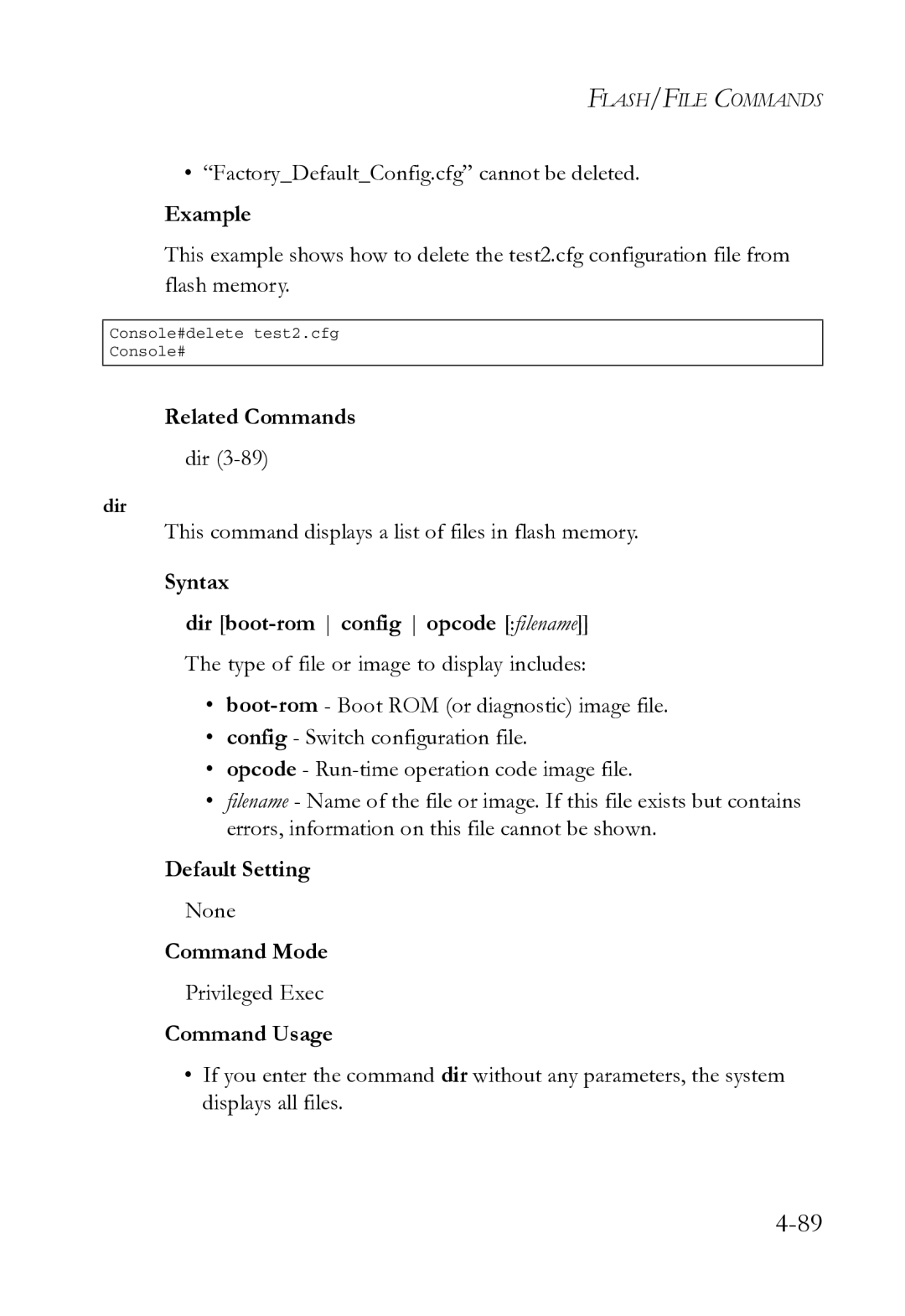 SMC Networks SMC8612XL3 F 1.0.1.3 manual FactoryDefaultConfig.cfg cannot be deleted, Dir 