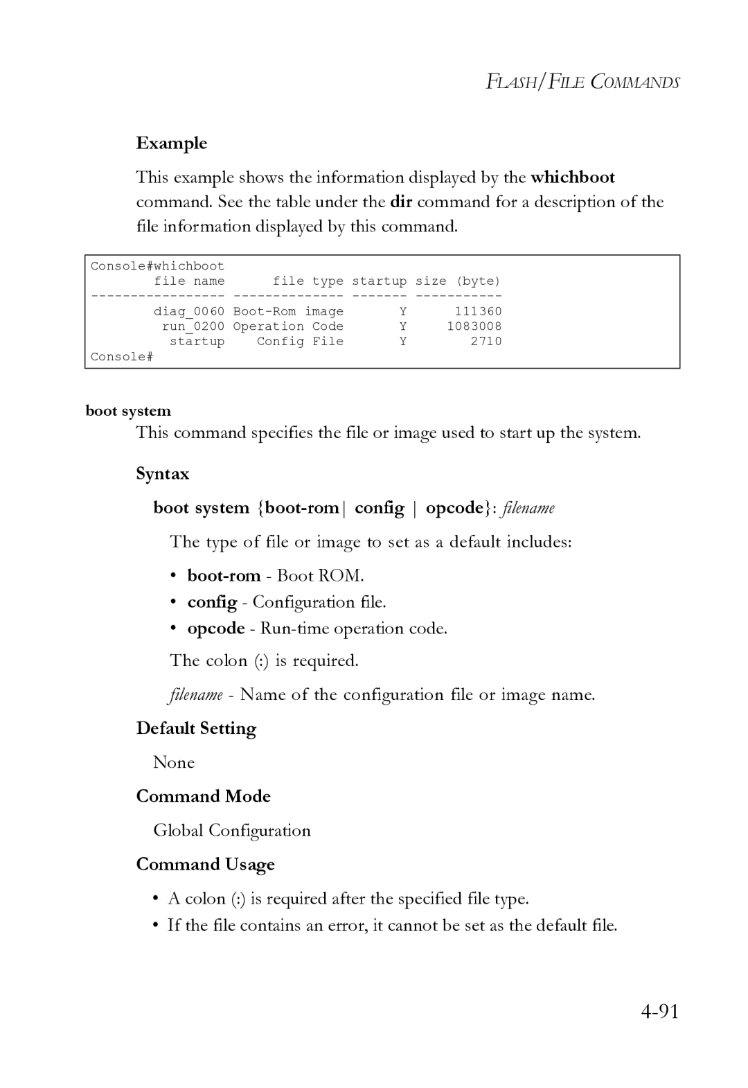 SMC Networks SMC8612XL3 F 1.0.1.3 manual Syntax Boot system boot-romconfig opcode filename, Global Configuration 