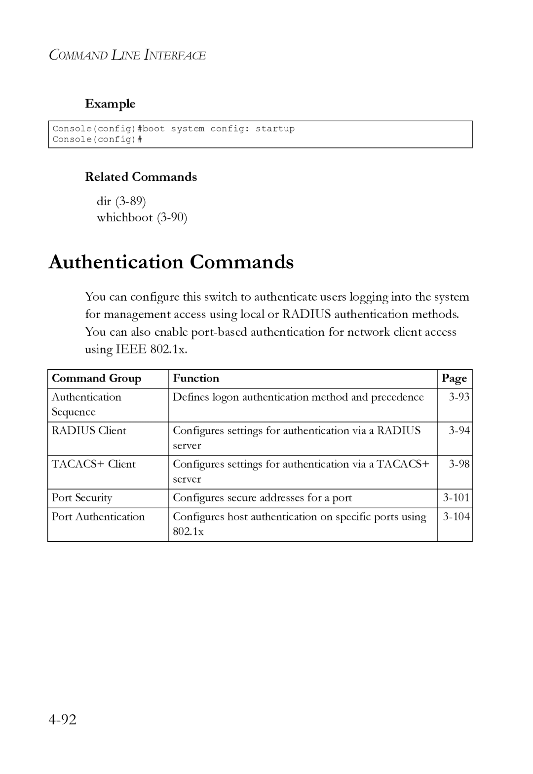 SMC Networks SMC8612XL3 F 1.0.1.3 manual Authentication Commands, Dir 3-89 whichboot 