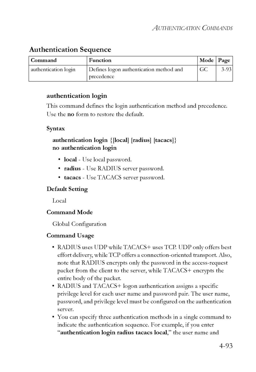 SMC Networks SMC8612XL3 F 1.0.1.3 manual Authentication Sequence, Authentication login, Local 