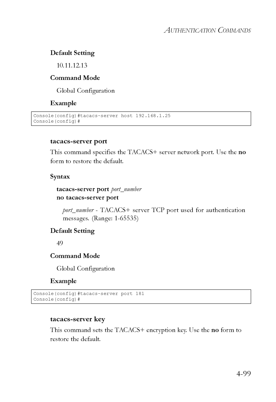 SMC Networks SMC8612XL3 F 1.0.1.3 manual Tacacs-server port, Tacacs-server key, 10.11.12.13 