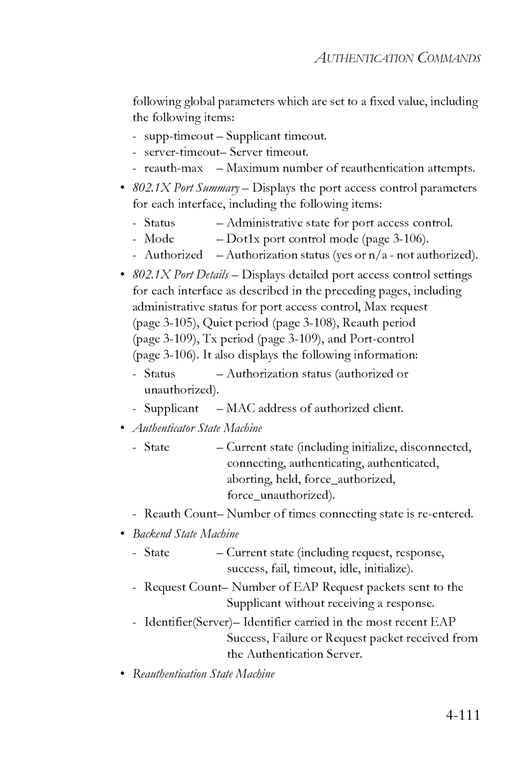 SMC Networks SMC8612XL3 F 1.0.1.3 Unauthorized, Supplicant MAC address of authorized client, Authenticator State Machine 