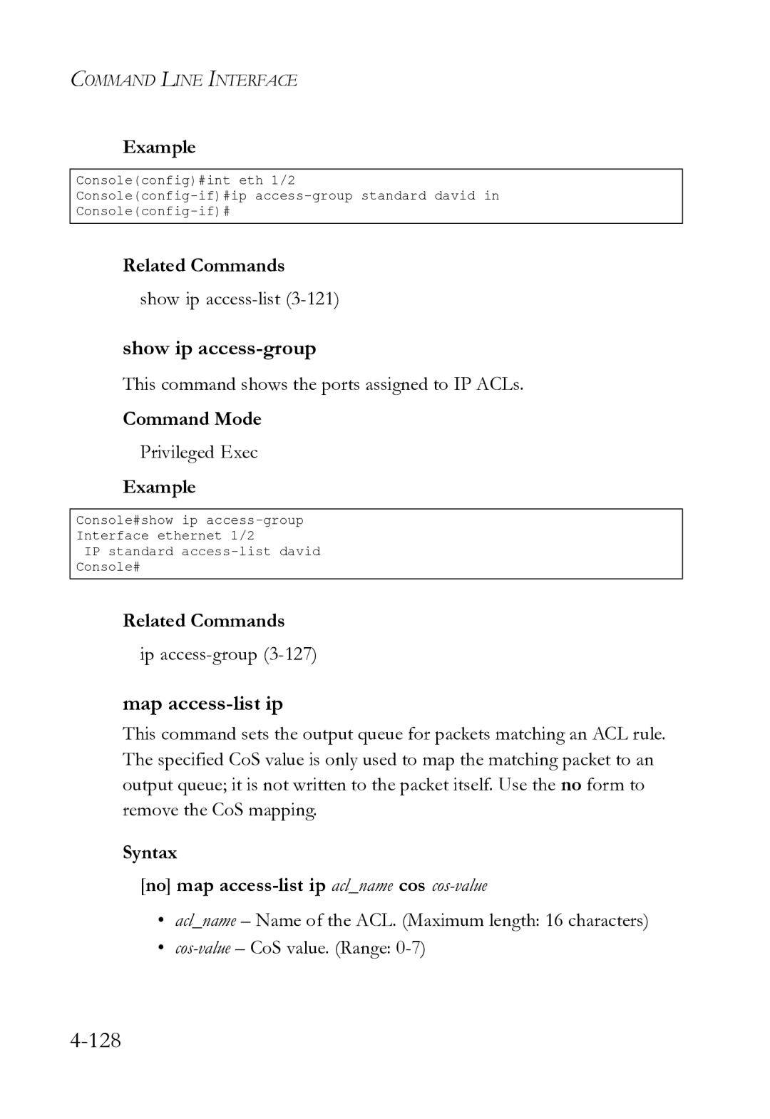 SMC Networks SMC8612XL3 F 1.0.1.3 manual Show ip access-group, Map access-list ip, Show ip access-list3-121 