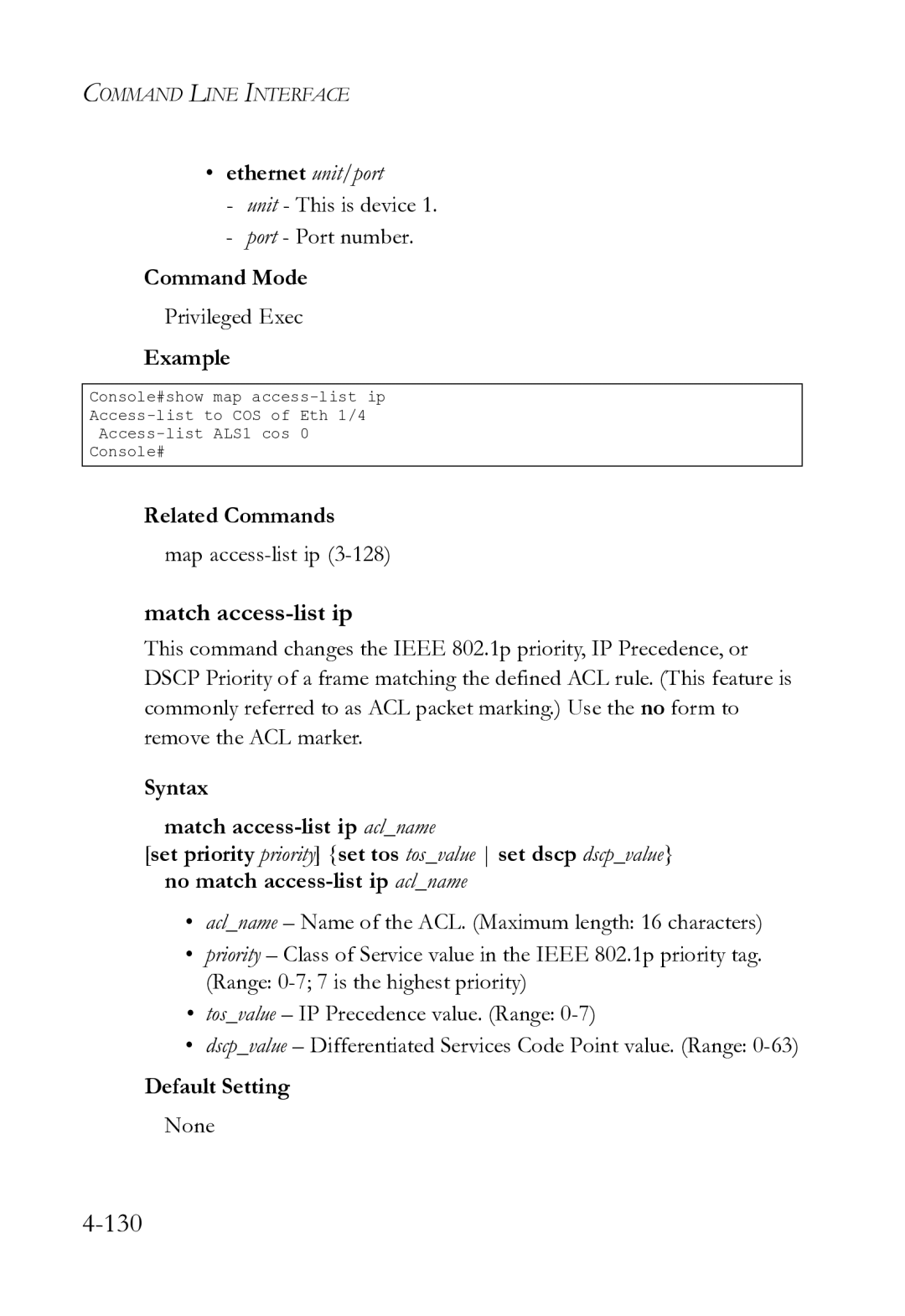 SMC Networks SMC8612XL3 F 1.0.1.3 manual Match access-list ip, Map access-list ip 